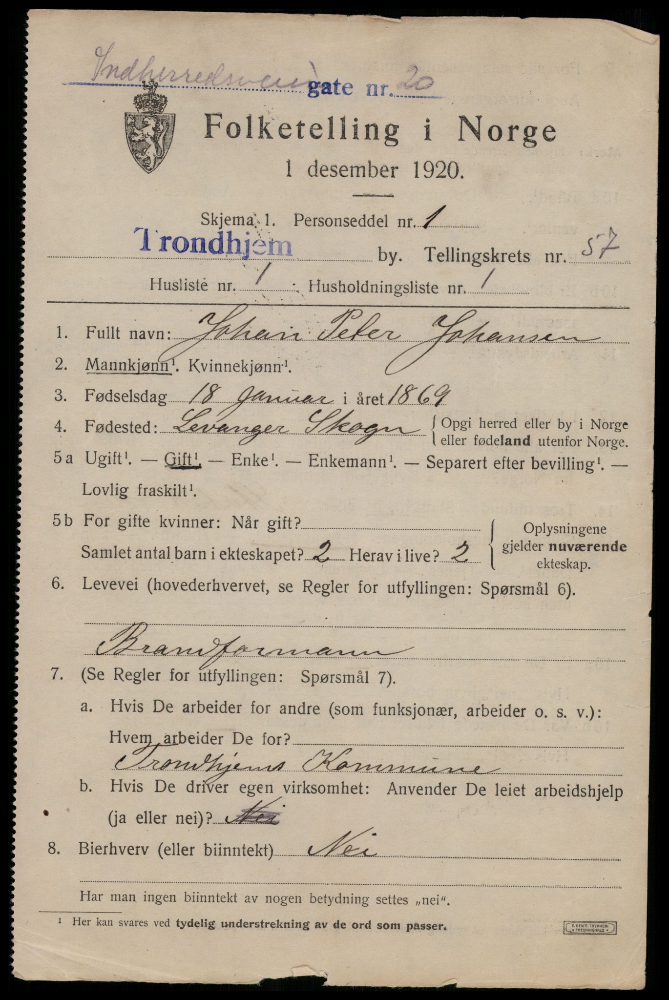 SAT, 1920 census for Trondheim, 1920, p. 115490