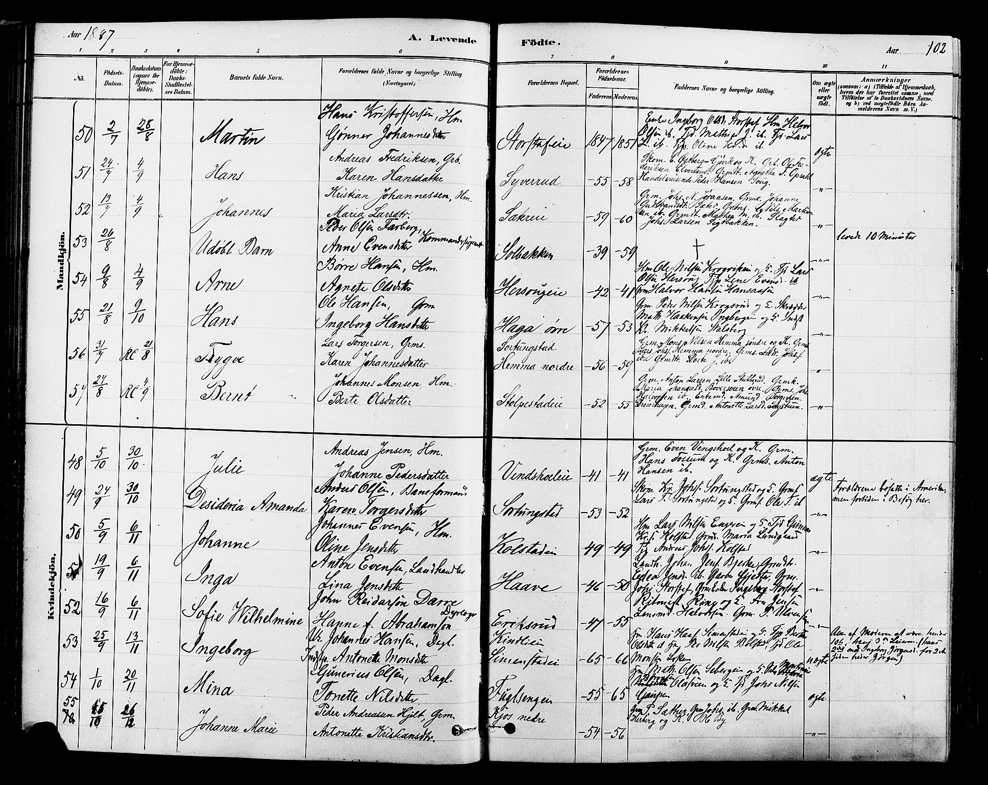 Ringsaker prestekontor, AV/SAH-PREST-014/L/La/L0009: Parish register (copy) no. 9, 1879-1890, p. 102
