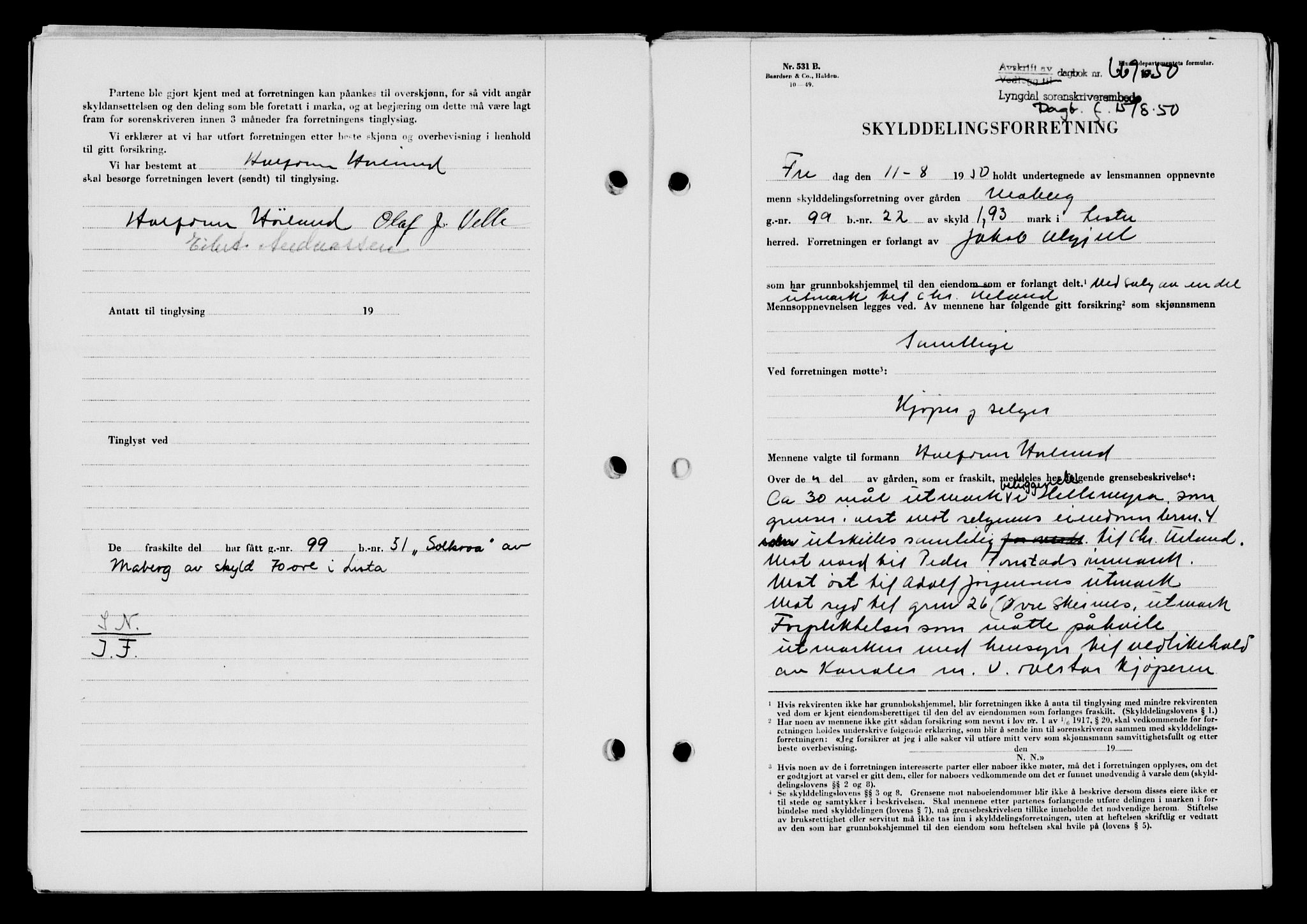 Lyngdal sorenskriveri, AV/SAK-1221-0004/G/Gb/L0665: Mortgage book no. A XI, 1950-1950, Diary no: : 669/1950