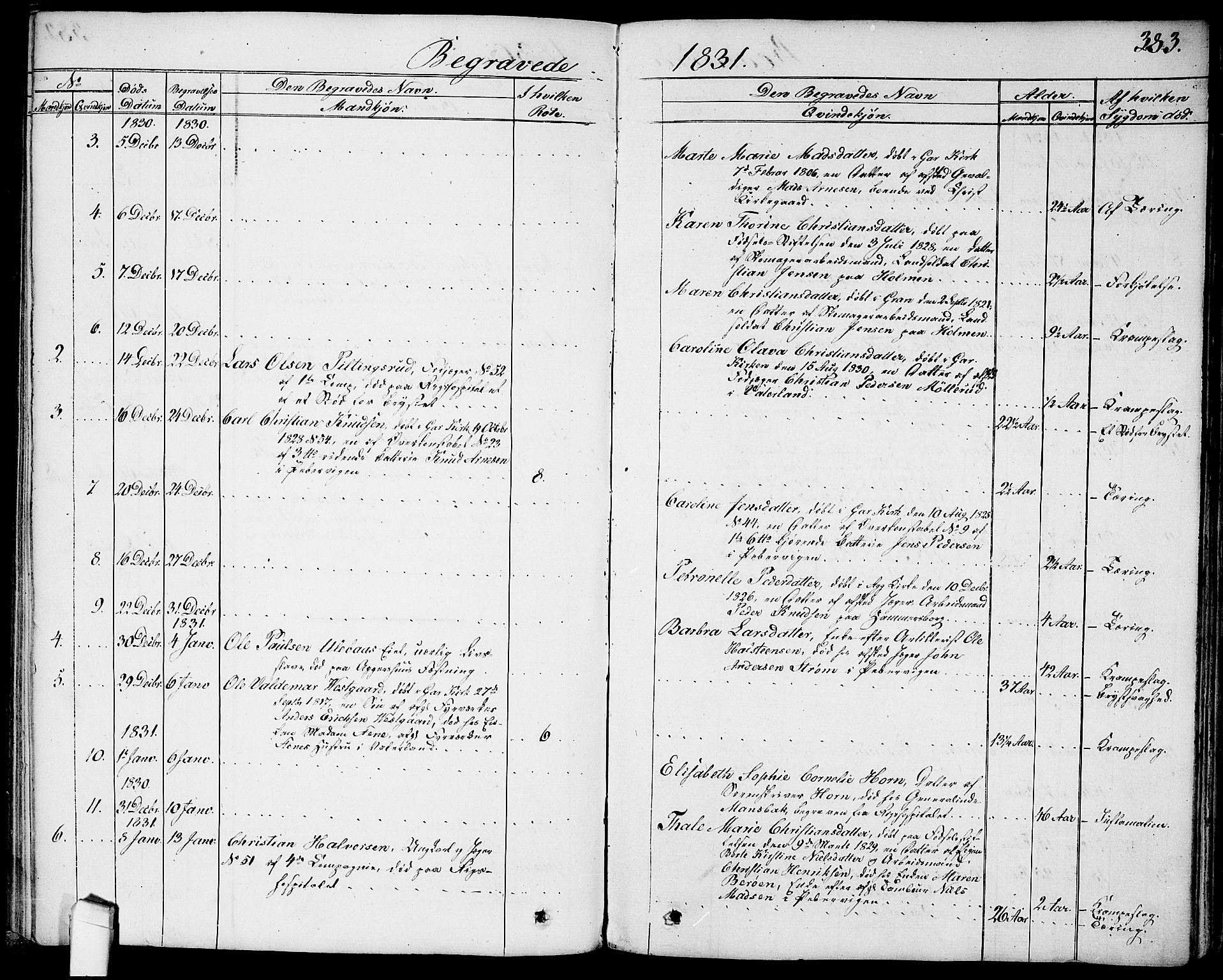 Garnisonsmenigheten Kirkebøker, AV/SAO-A-10846/G/Ga/L0004: Parish register (copy) no. 4, 1828-1840, p. 383