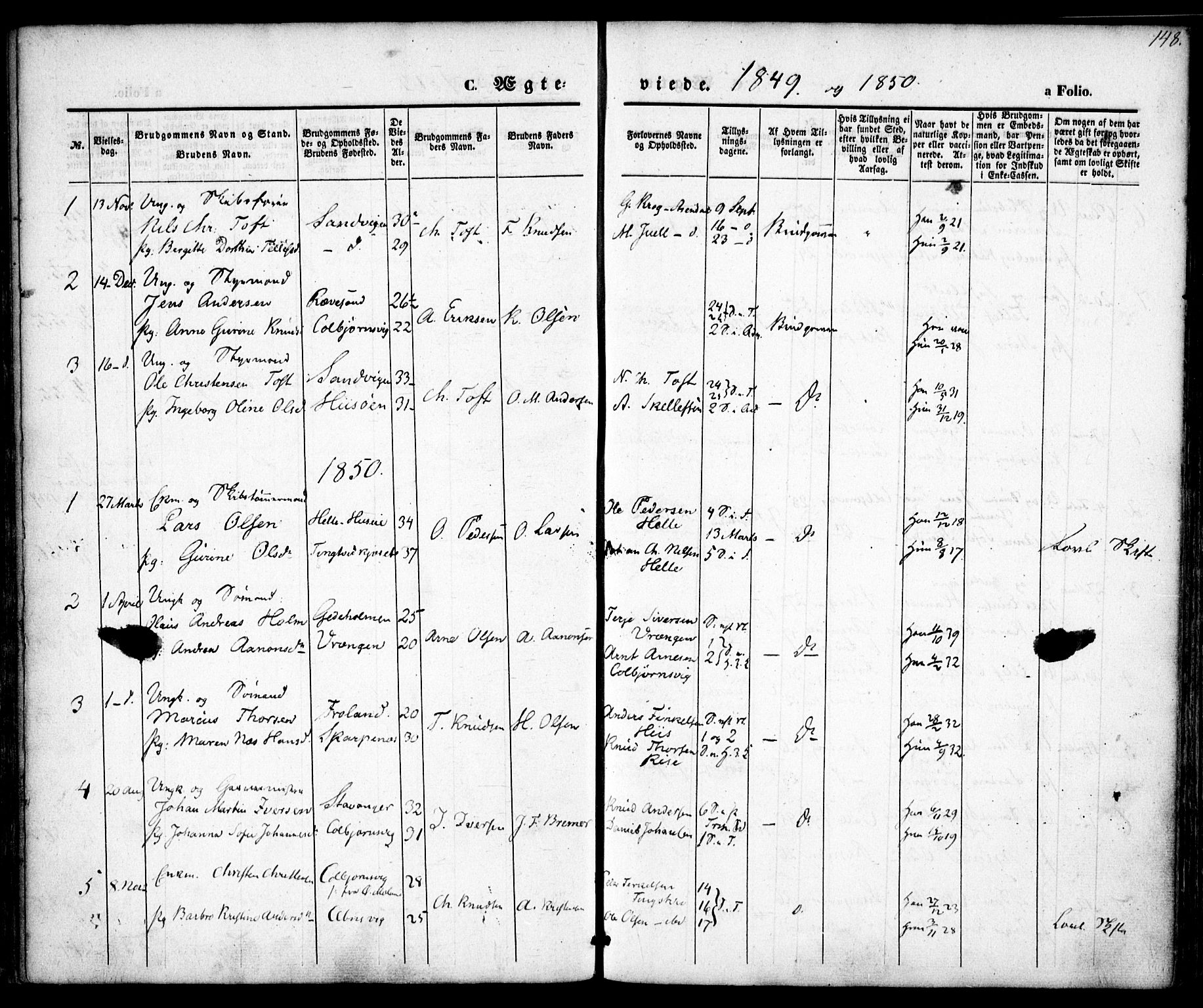 Hisøy sokneprestkontor, SAK/1111-0020/F/Fa/L0001: Parish register (official) no. A 1, 1849-1871, p. 148