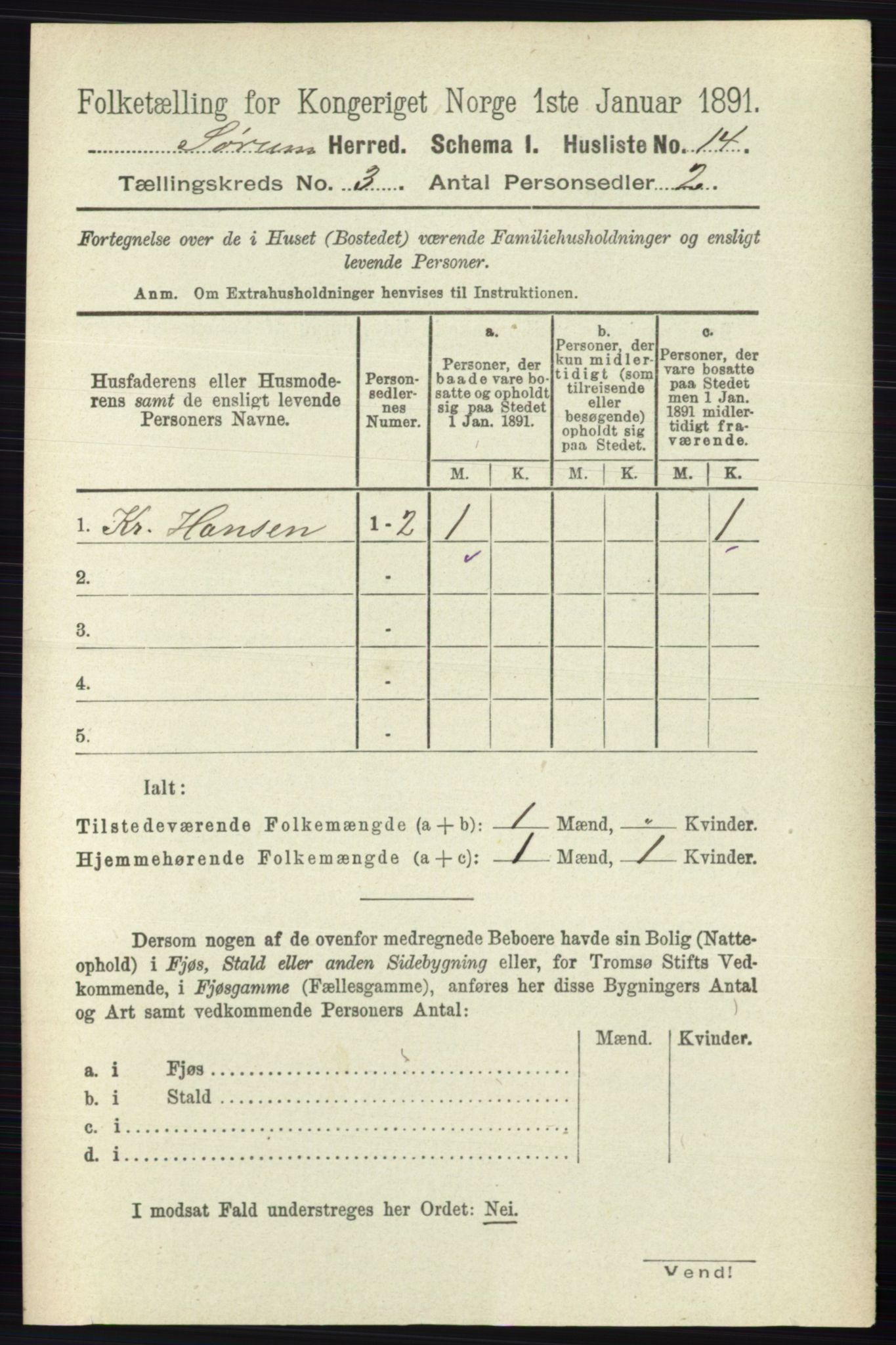 RA, 1891 census for 0226 Sørum, 1891, p. 1205