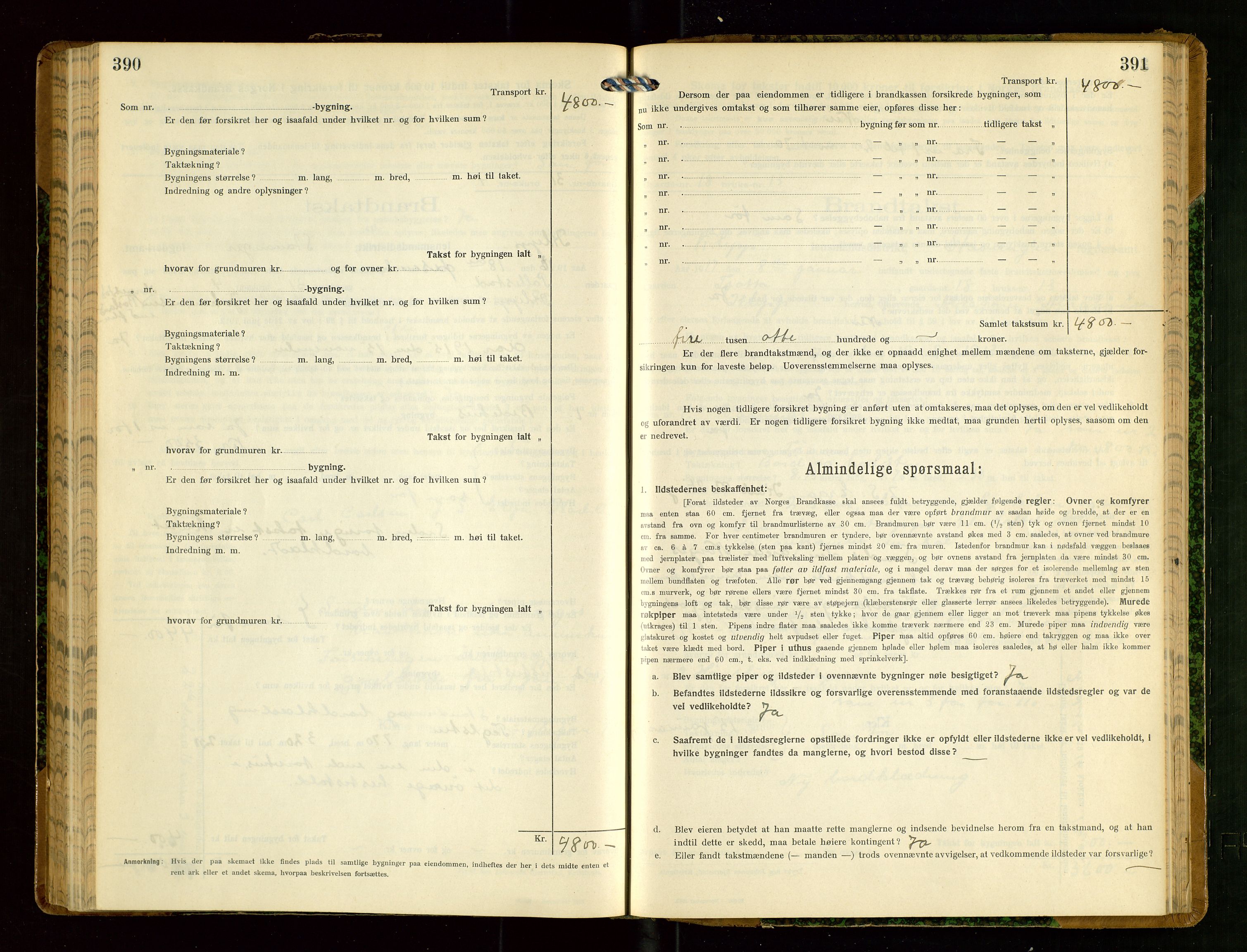 Klepp lensmannskontor, AV/SAST-A-100163/Goc/L0008: "Brandtakstprotokol" m/register, 1914-1917, p. 390-391