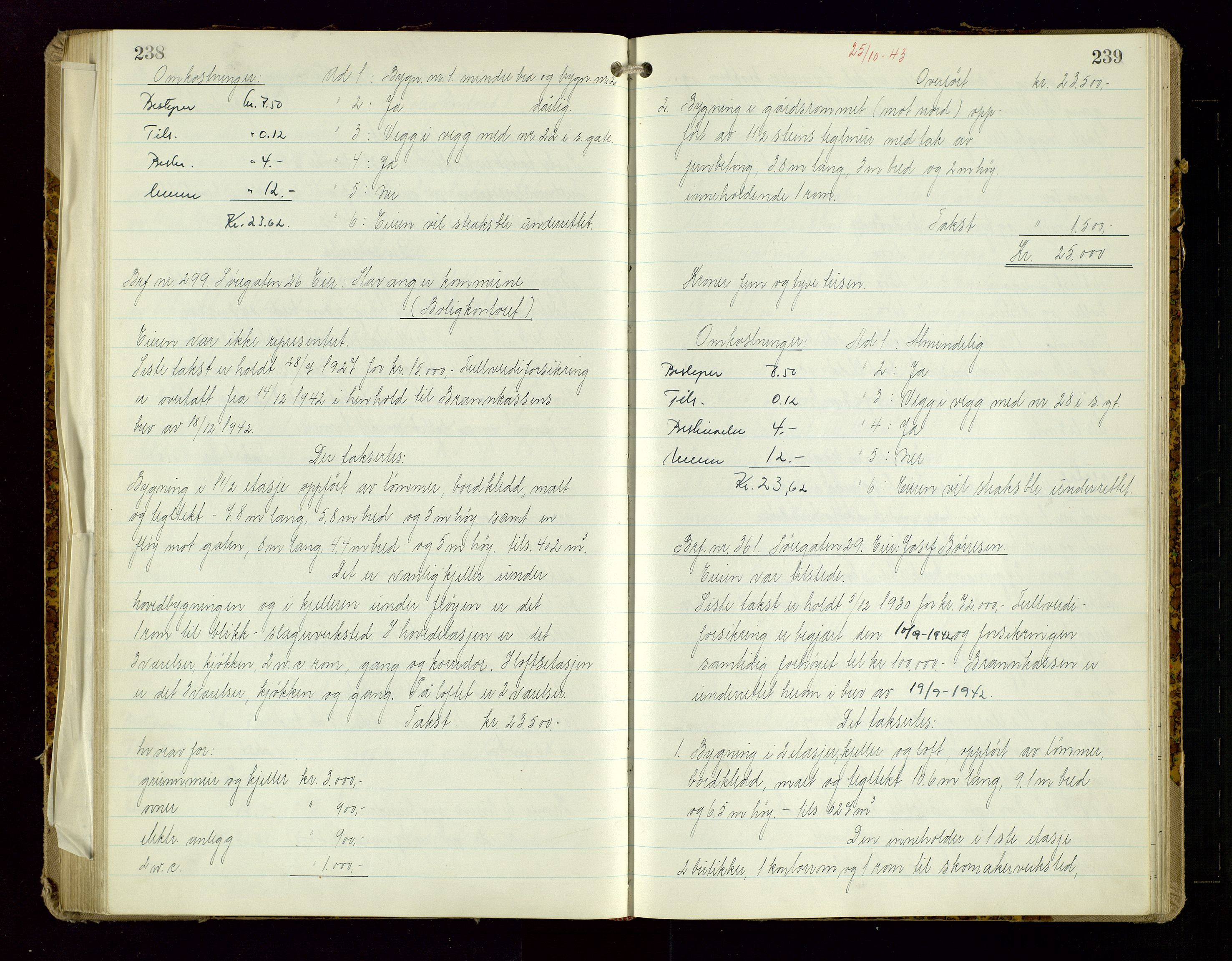 Norges Brannkasse Stavanger, AV/SAST-A-102143/F/Fd/L0029: Branntaksprotokoll nr. 40, 1943-1944, p. 238-239