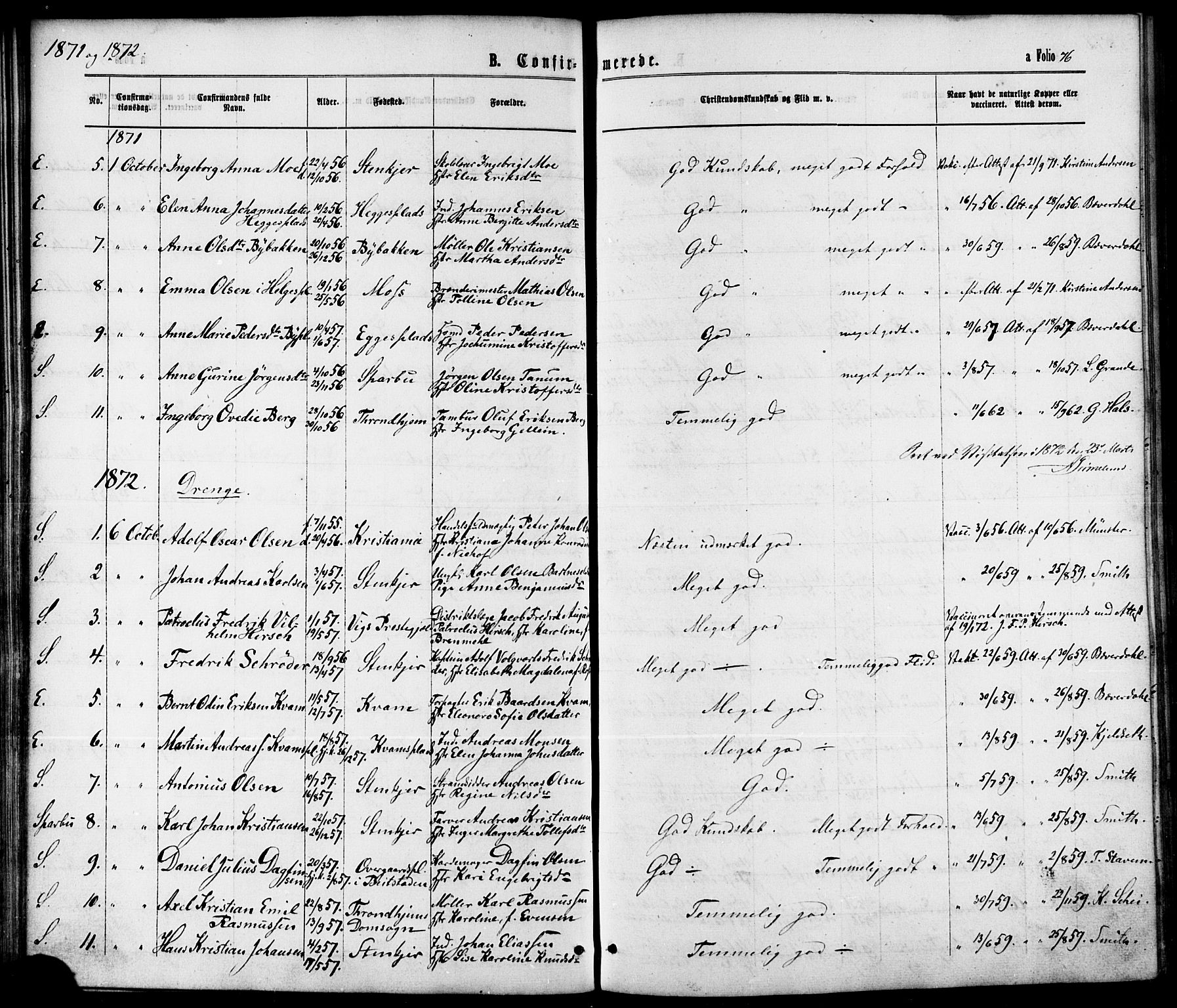 Ministerialprotokoller, klokkerbøker og fødselsregistre - Nord-Trøndelag, SAT/A-1458/739/L0370: Parish register (official) no. 739A02, 1868-1881, p. 76