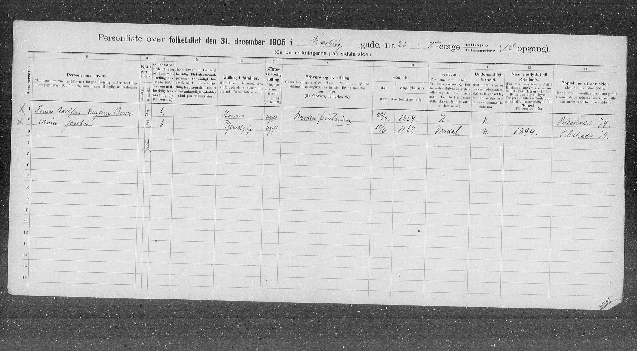 OBA, Municipal Census 1905 for Kristiania, 1905, p. 18134