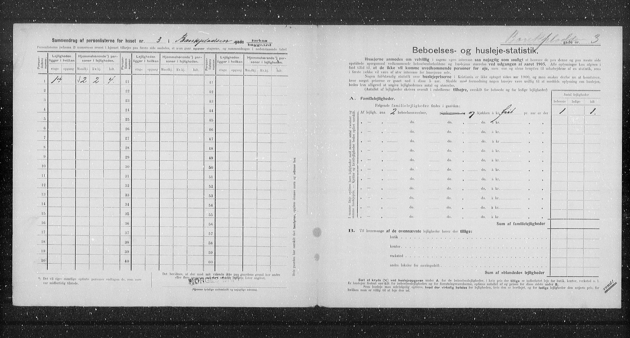 OBA, Municipal Census 1905 for Kristiania, 1905, p. 1708