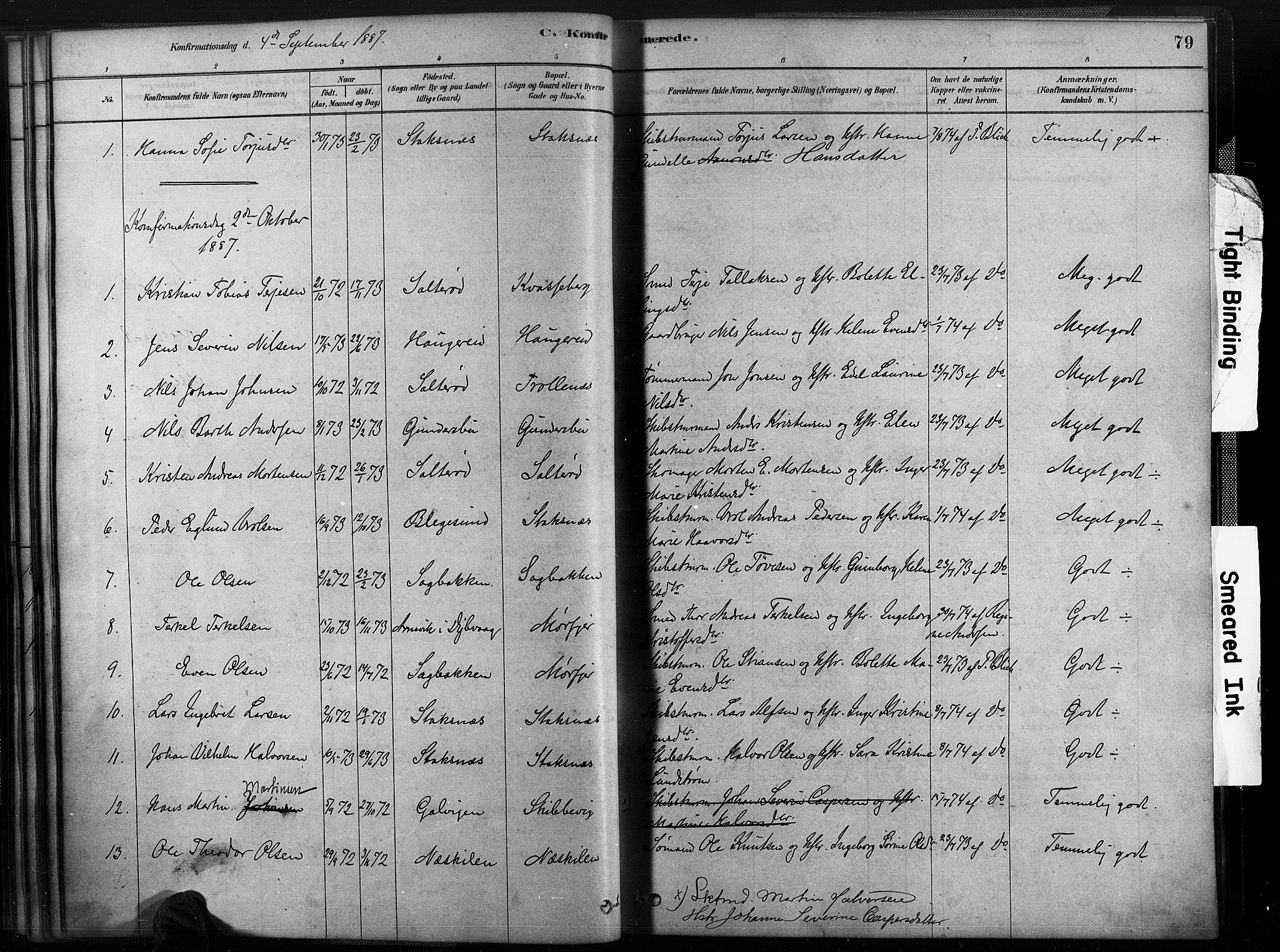 Austre Moland sokneprestkontor, AV/SAK-1111-0001/F/Fa/Fab/L0001: Parish register (official) no. A 1, 1878-1898, p. 79