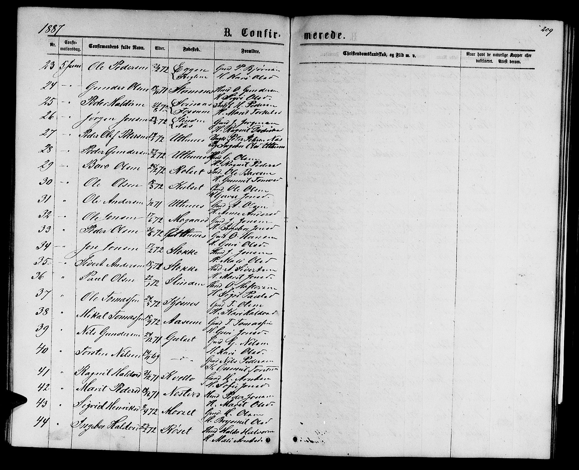 Ministerialprotokoller, klokkerbøker og fødselsregistre - Sør-Trøndelag, SAT/A-1456/695/L1156: Parish register (copy) no. 695C07, 1869-1888, p. 209