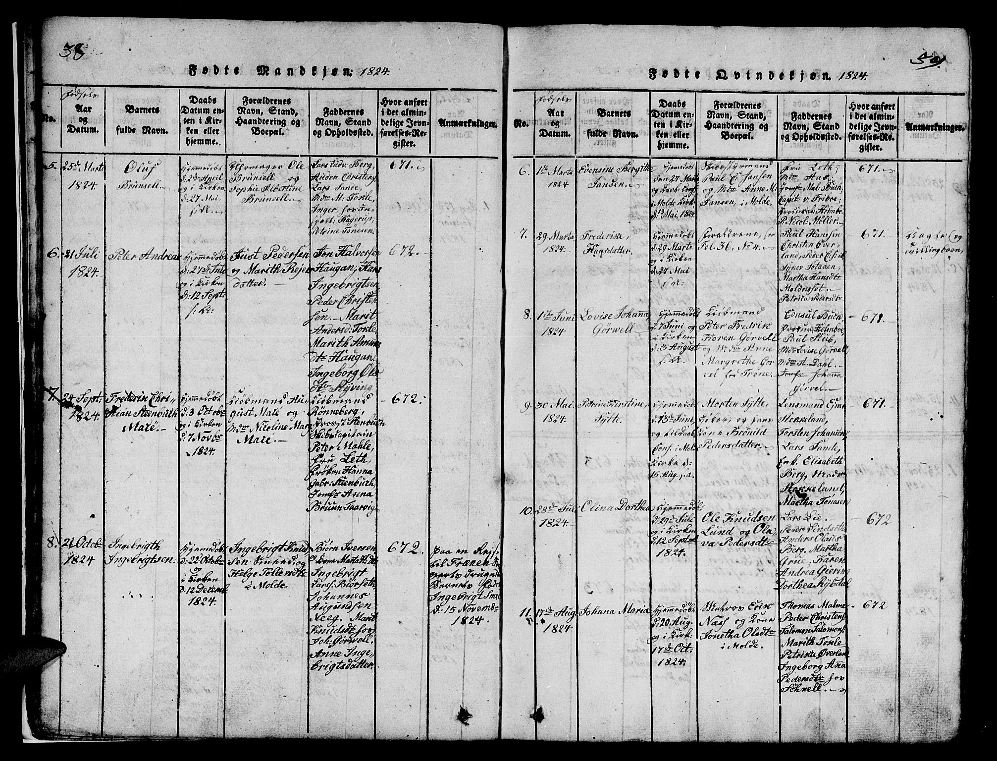 Ministerialprotokoller, klokkerbøker og fødselsregistre - Møre og Romsdal, SAT/A-1454/558/L0700: Parish register (copy) no. 558C01, 1818-1868, p. 38-39
