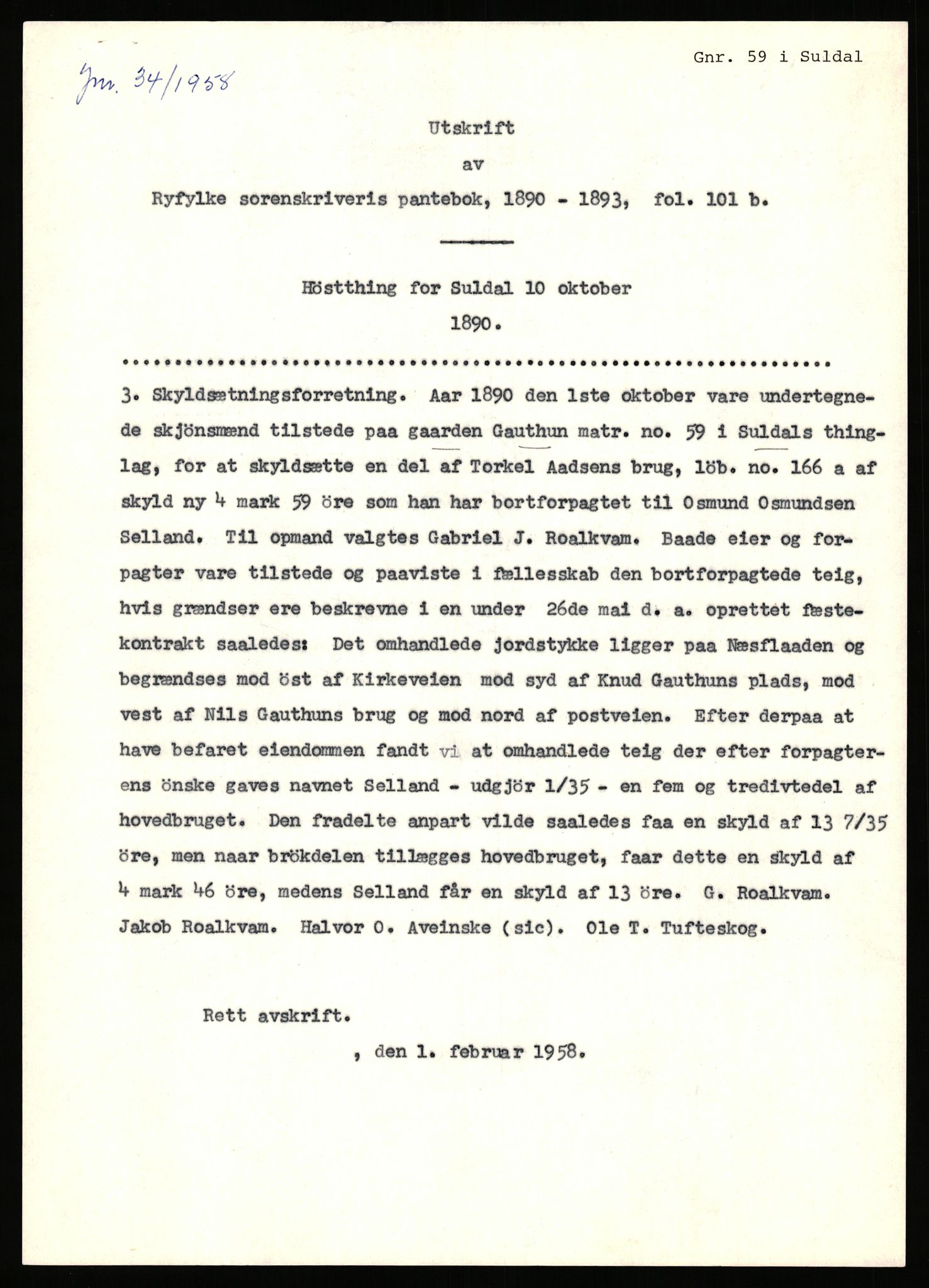 Statsarkivet i Stavanger, SAST/A-101971/03/Y/Yj/L0025: Avskrifter sortert etter gårdsnavn: Garpestad - Gjerde, 1750-1930, p. 281