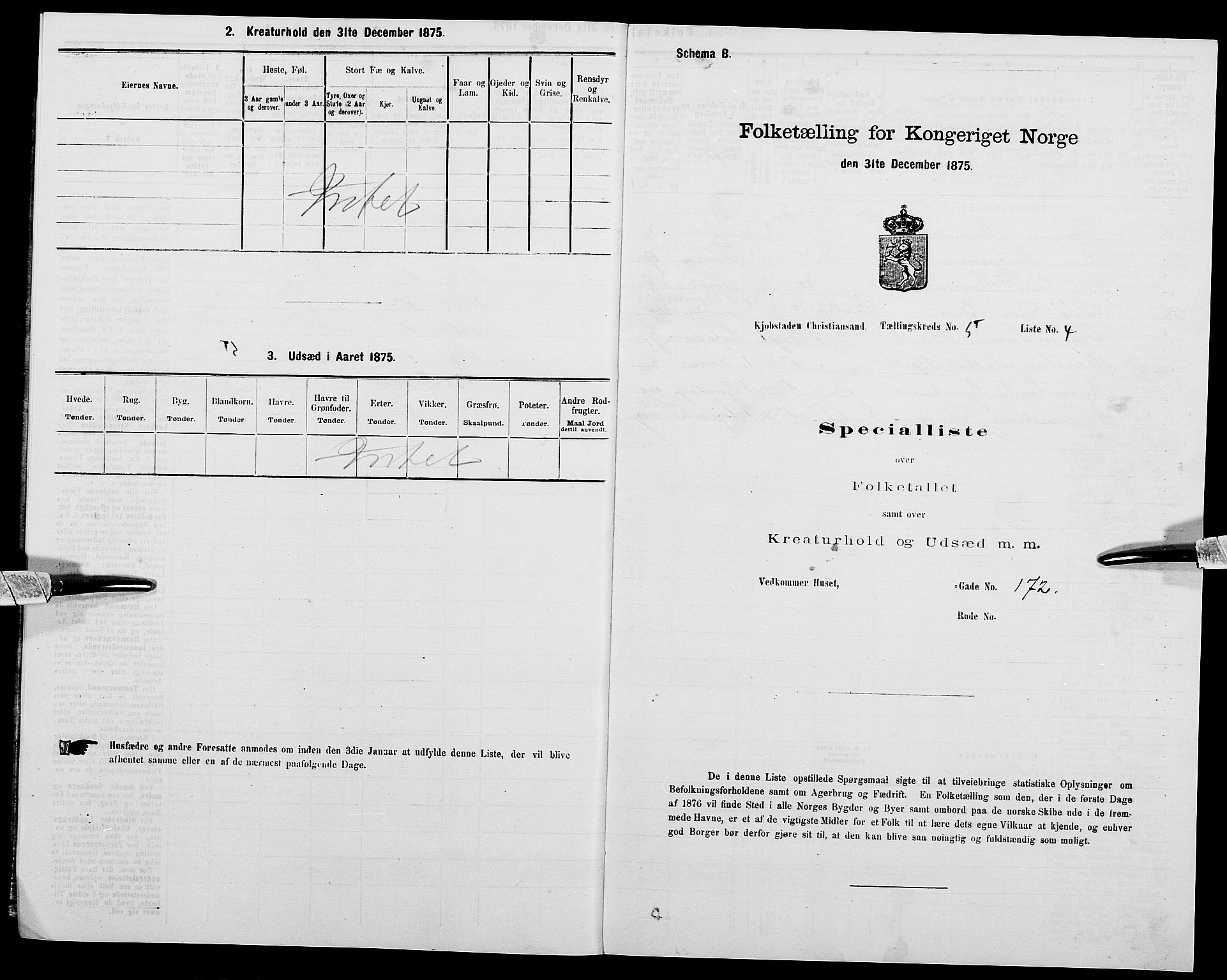 SAK, 1875 census for 1001P Kristiansand, 1875, p. 600