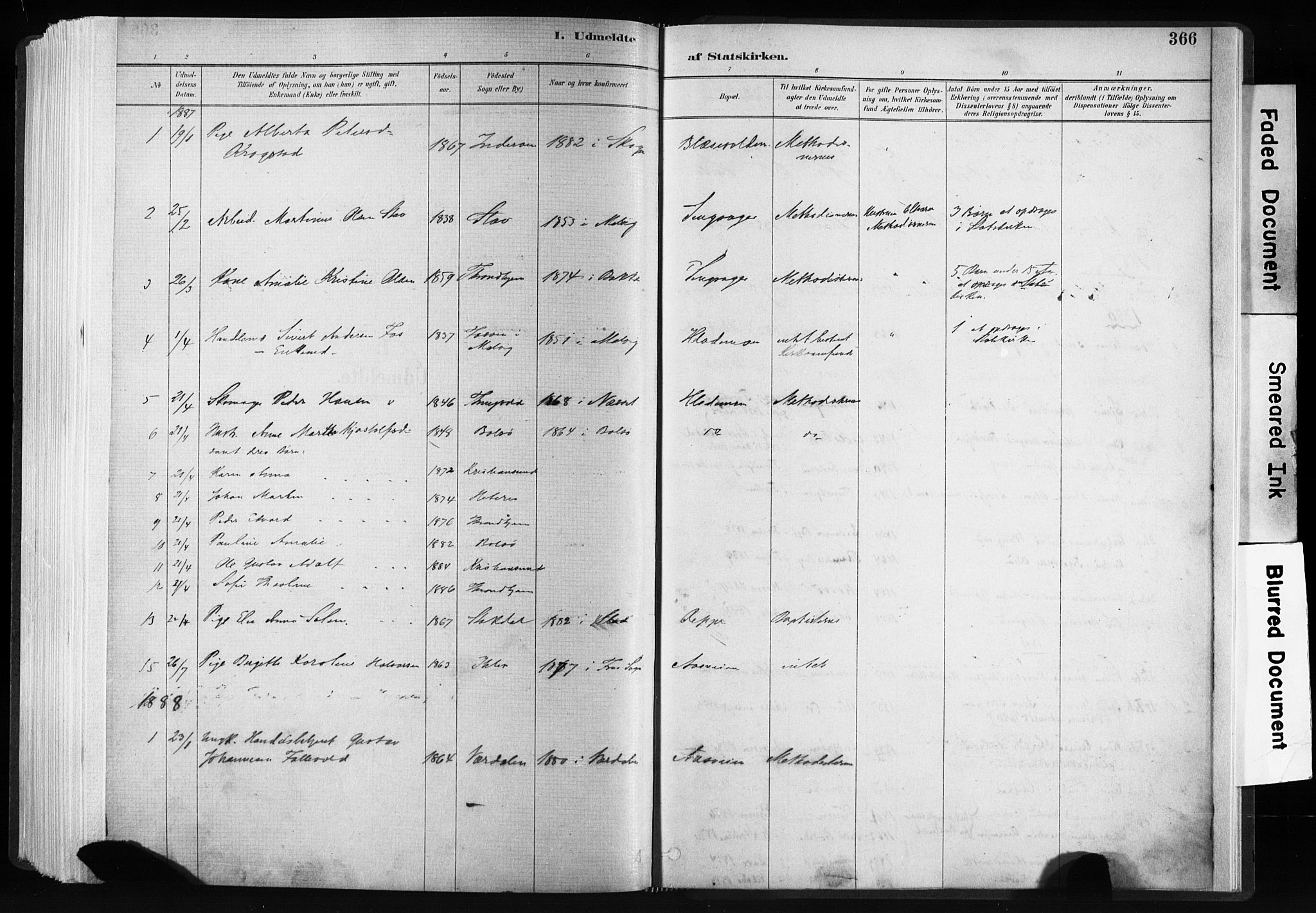 Ministerialprotokoller, klokkerbøker og fødselsregistre - Sør-Trøndelag, SAT/A-1456/606/L0300: Parish register (official) no. 606A15, 1886-1893, p. 366