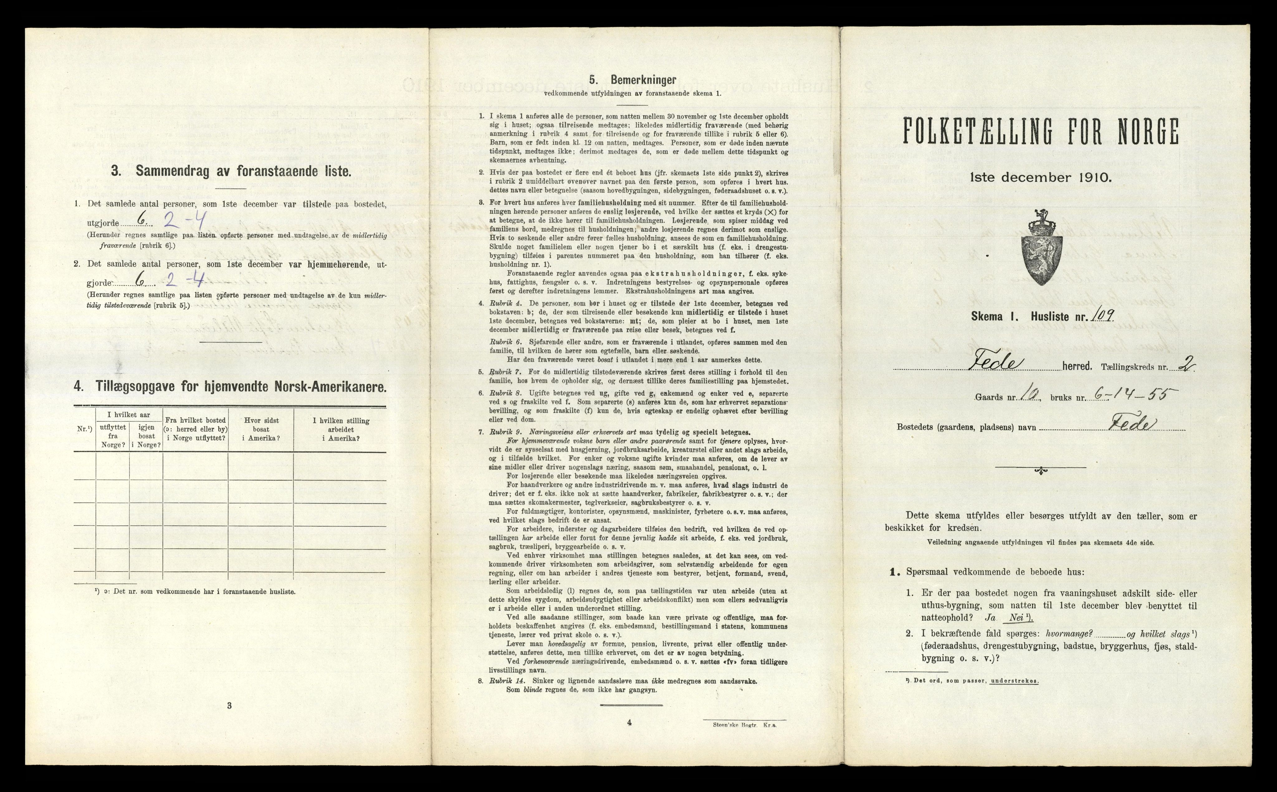 RA, 1910 census for Feda, 1910, p. 305