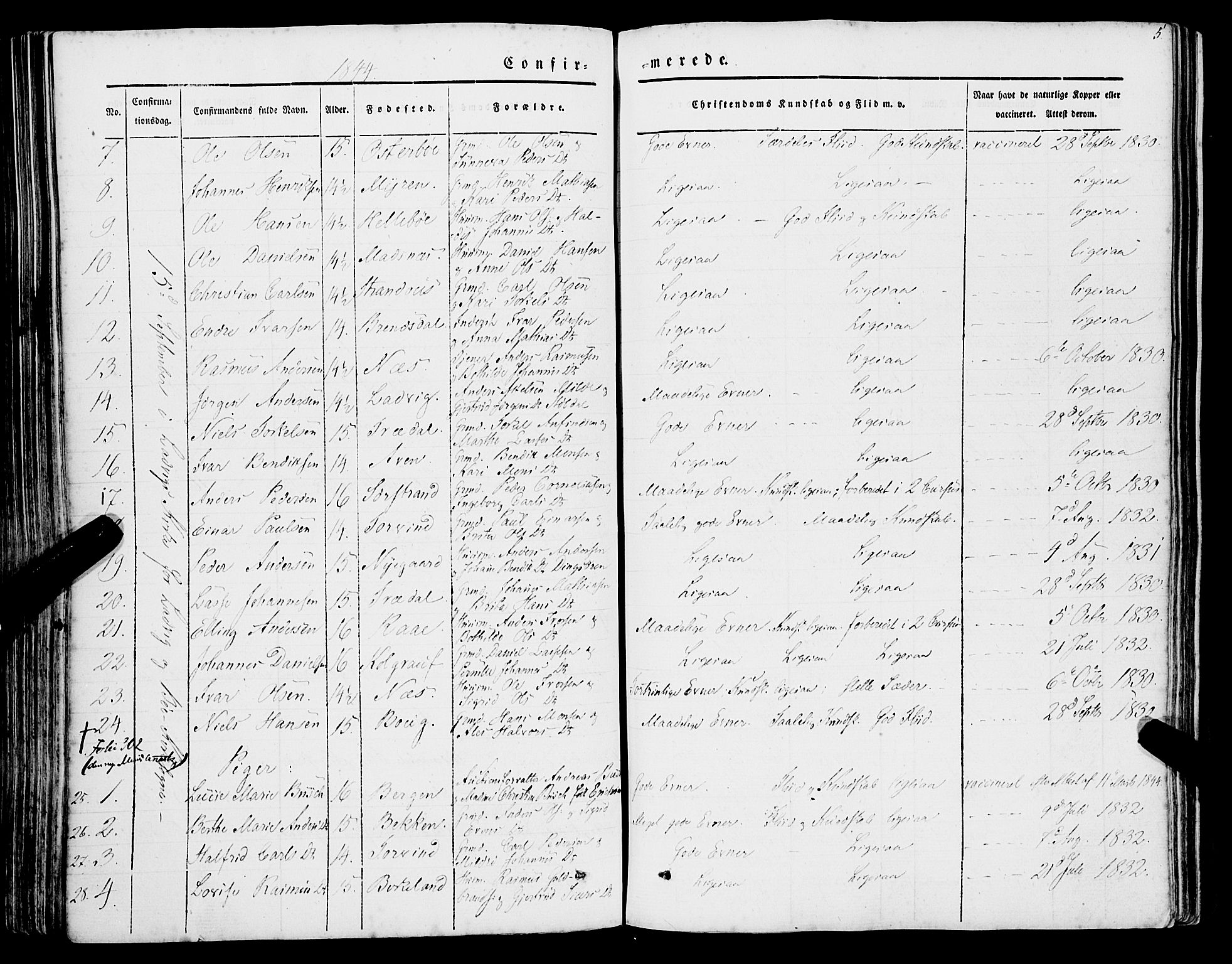 Lavik sokneprestembete, AV/SAB-A-80901: Parish register (official) no. A 3, 1843-1863, p. 5