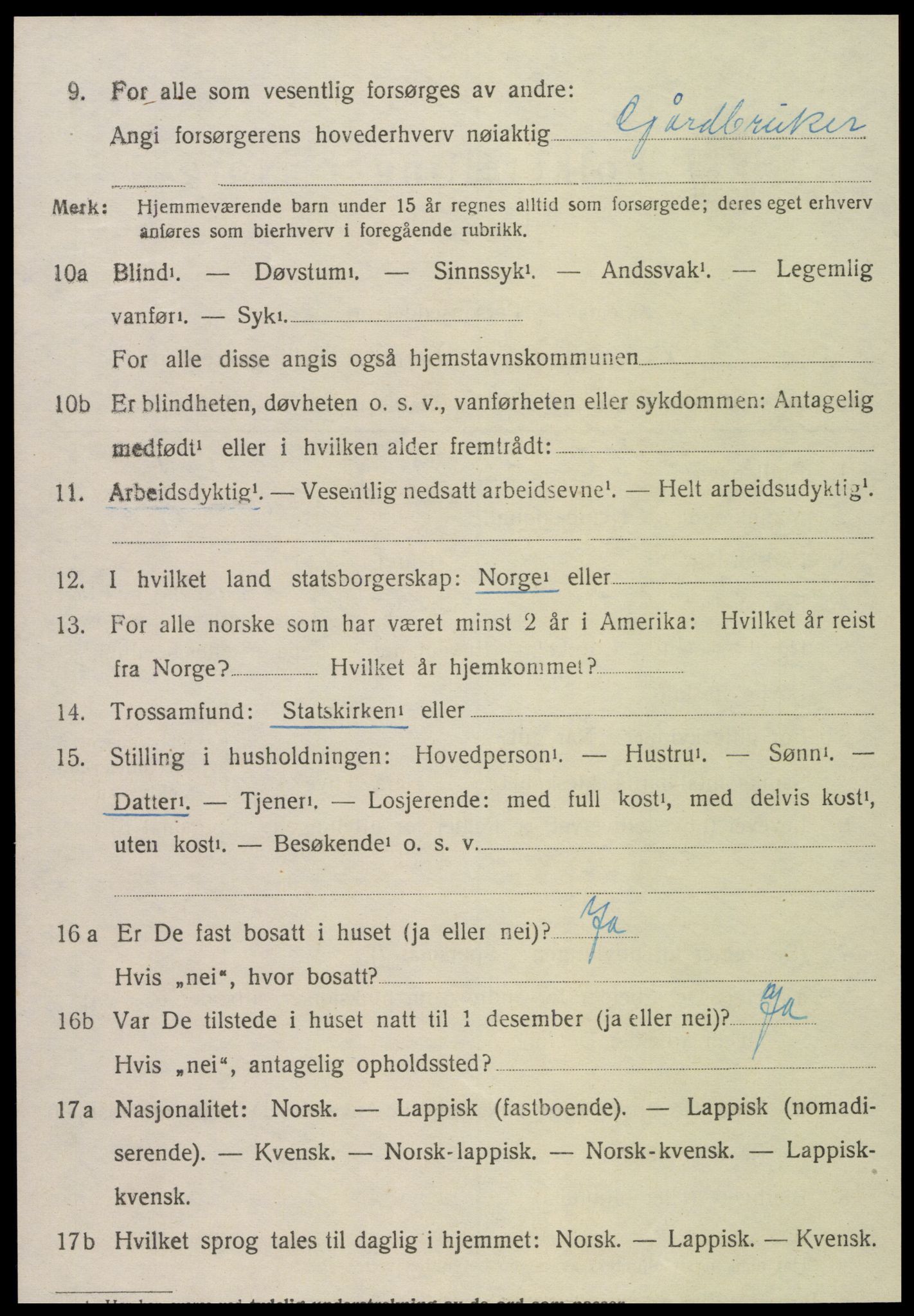 SAT, 1920 census for Kvam, 1920, p. 2290