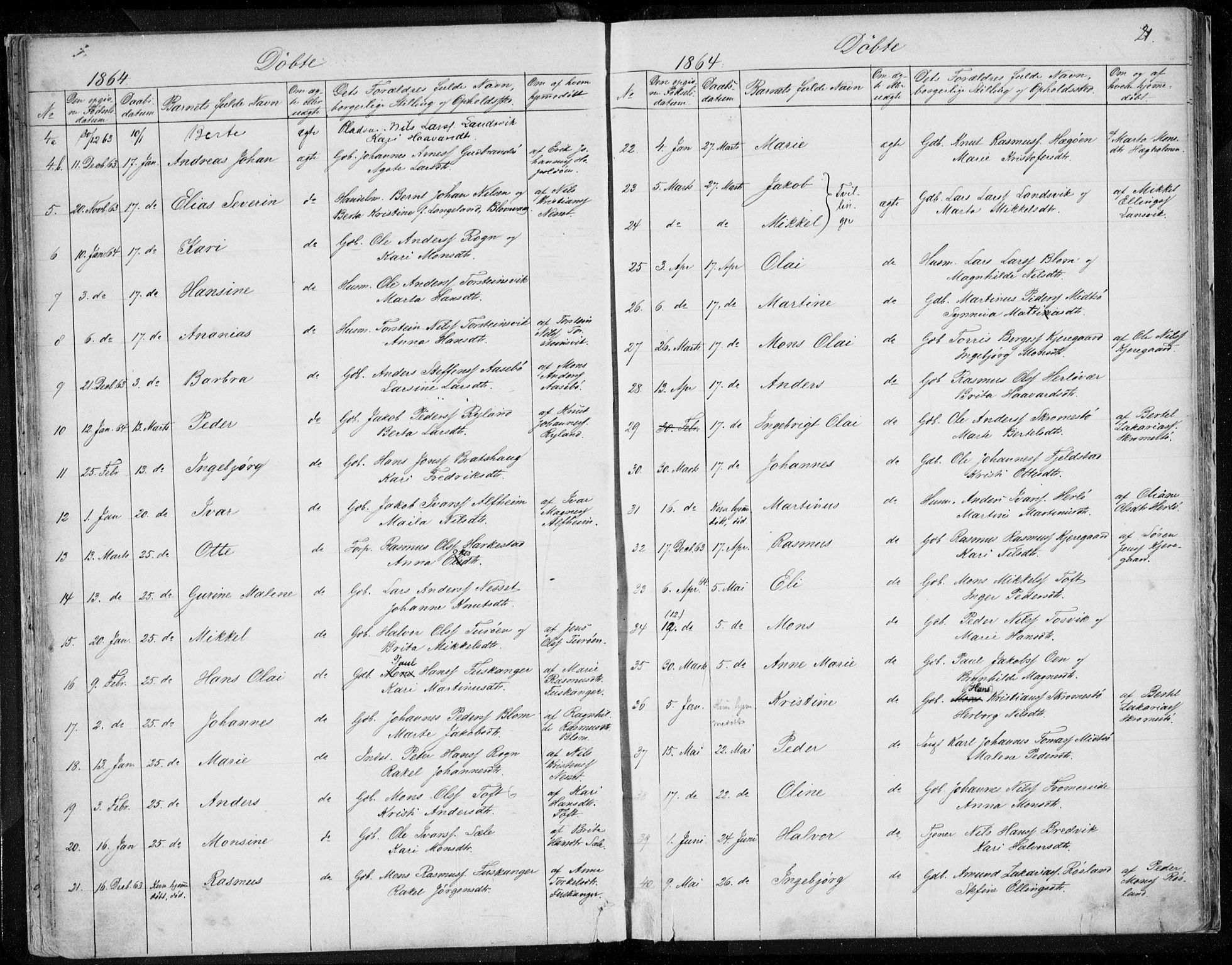 Herdla Sokneprestembete, AV/SAB-A-75701/H/Haa: Parish register (official) no. A 1, 1855-1869, p. 21