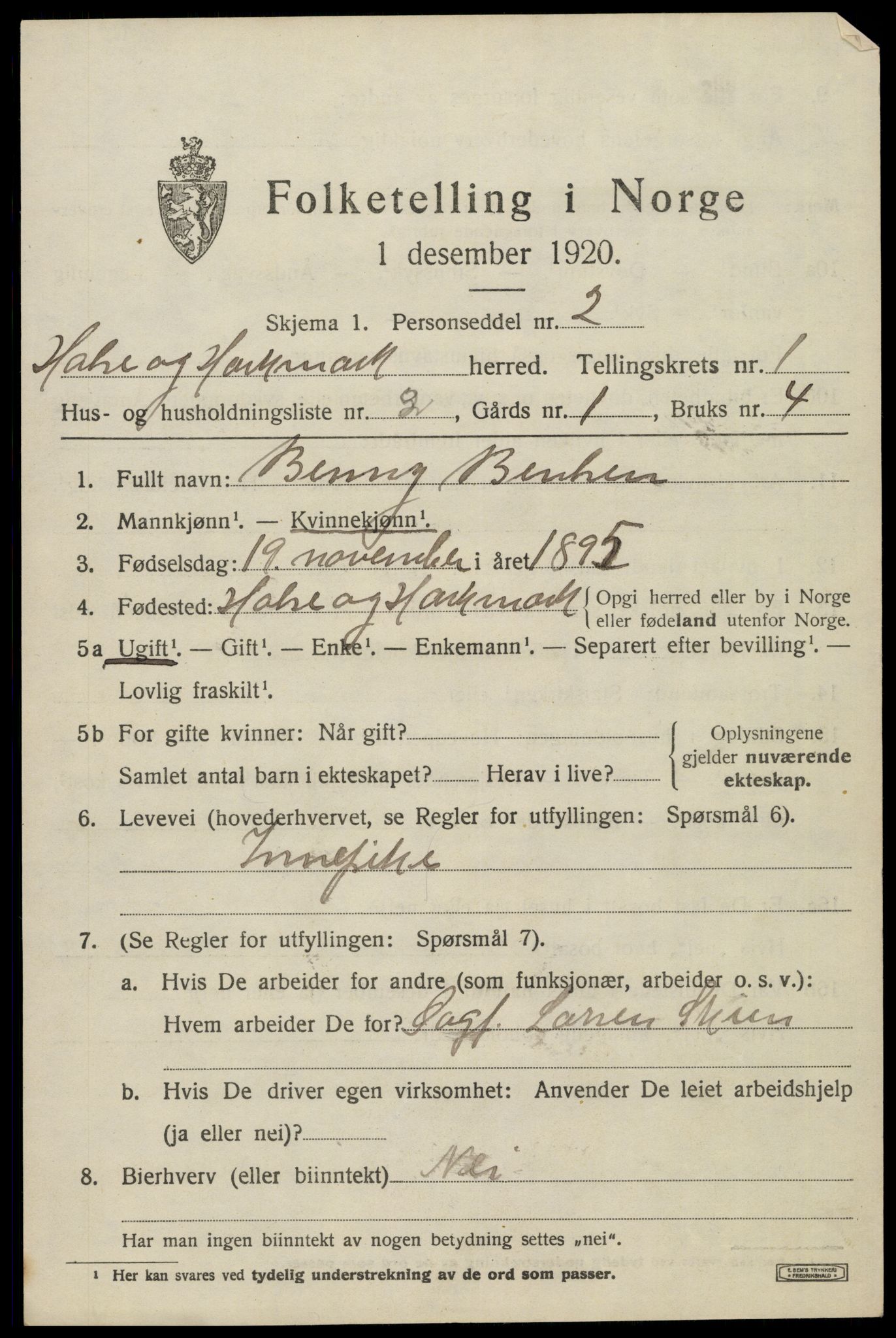 SAK, 1920 census for Halse og Harkmark, 1920, p. 1493