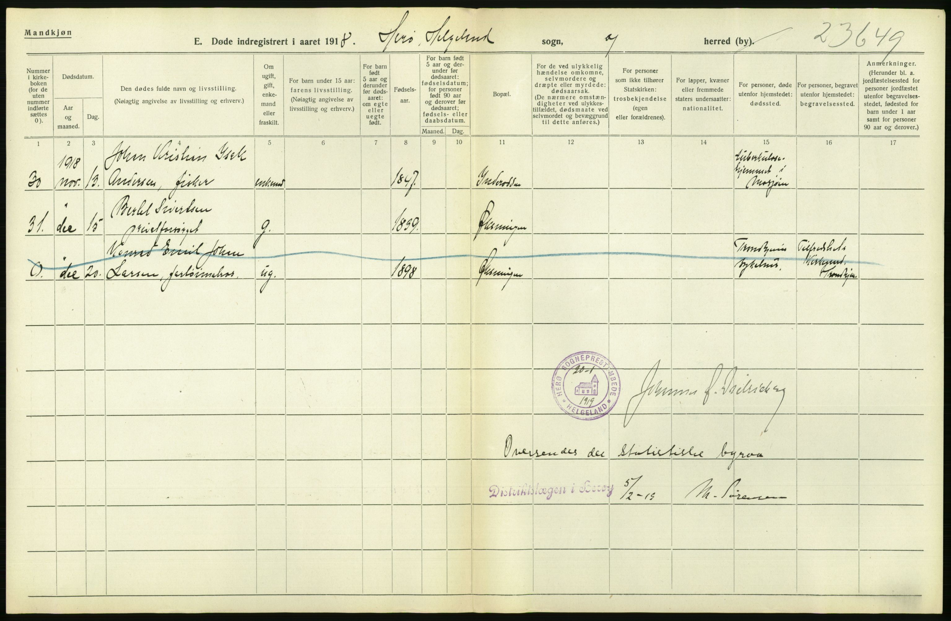 Statistisk sentralbyrå, Sosiodemografiske emner, Befolkning, RA/S-2228/D/Df/Dfb/Dfbh/L0055: Nordland fylke: Døde. Bygder og byer., 1918, p. 116