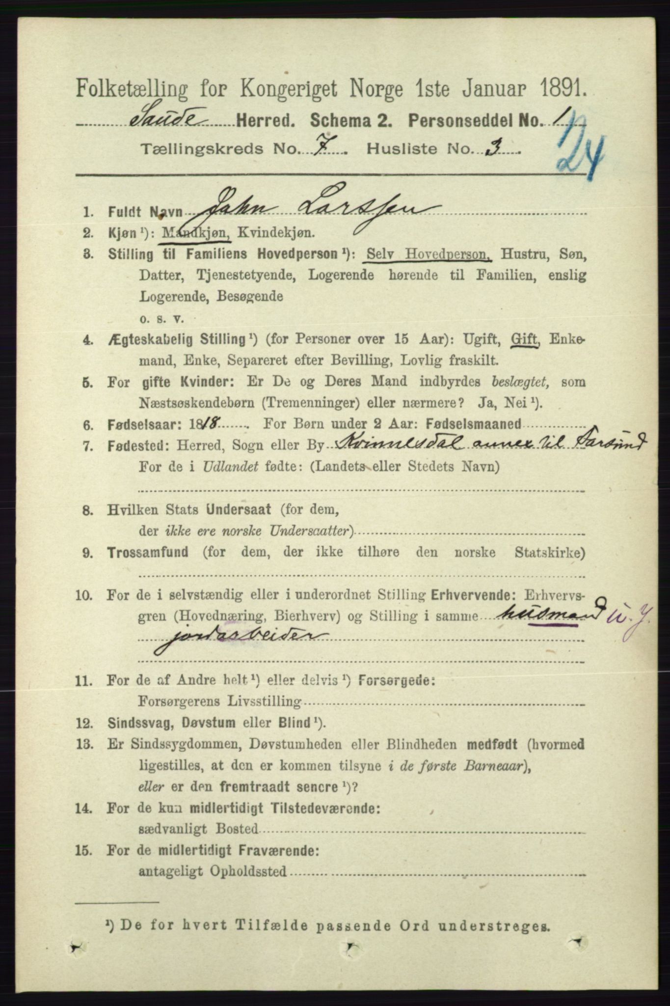 RA, 1891 census for 0822 Sauherad, 1891, p. 2036