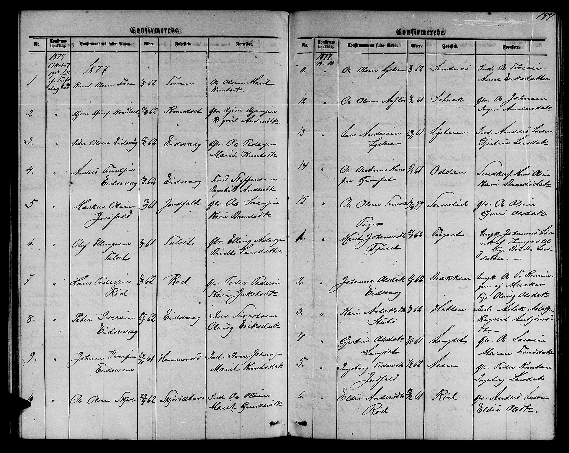 Ministerialprotokoller, klokkerbøker og fødselsregistre - Møre og Romsdal, SAT/A-1454/551/L0630: Parish register (copy) no. 551C02, 1867-1885, p. 157