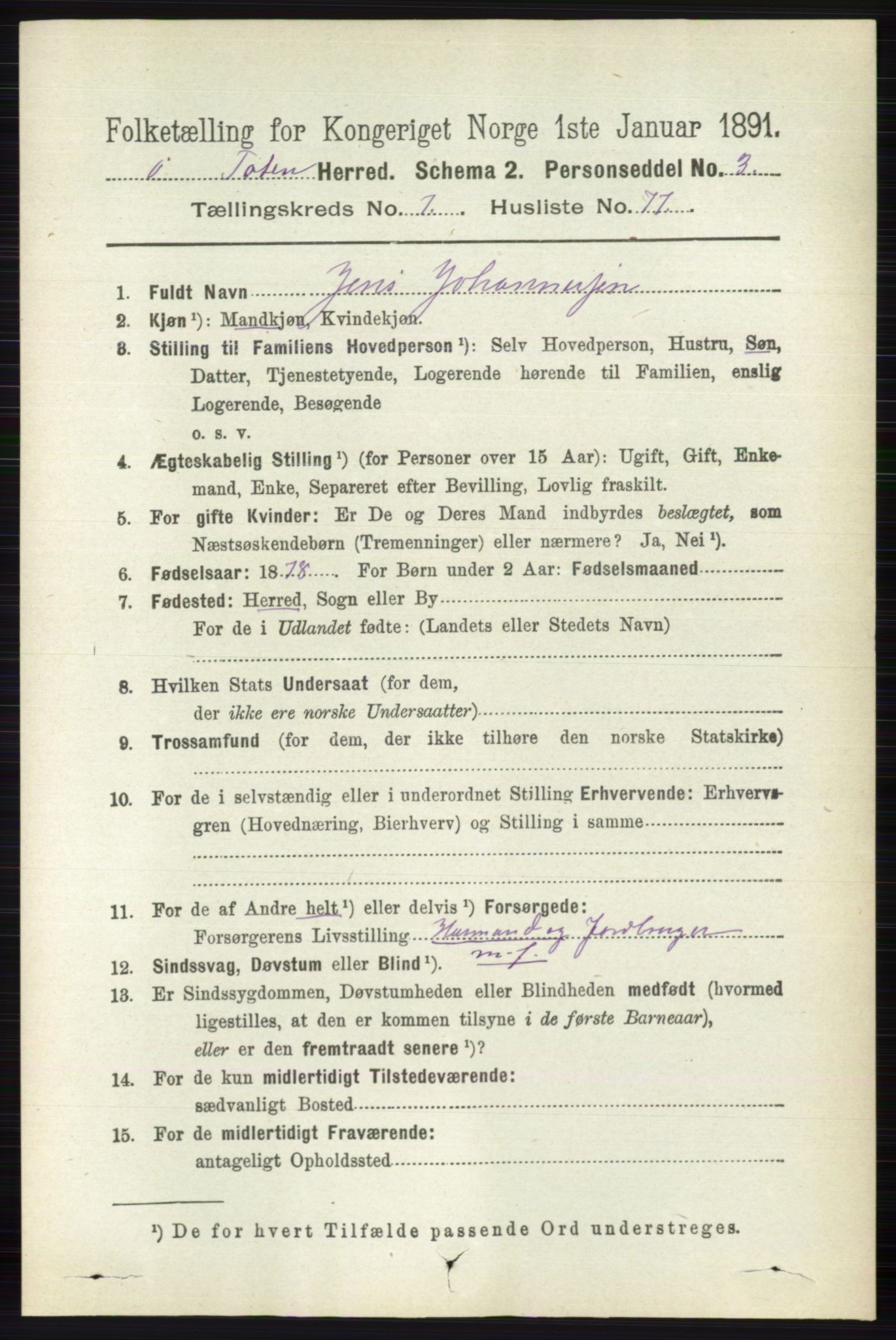 RA, 1891 census for 0528 Østre Toten, 1891, p. 4882