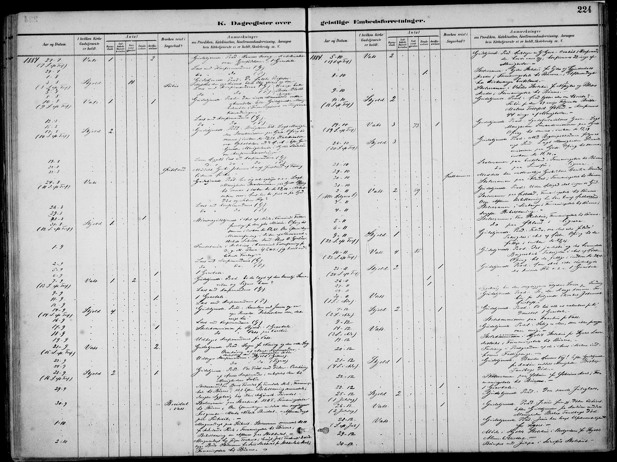 Skjold sokneprestkontor, AV/SAST-A-101847/H/Ha/Haa/L0010: Parish register (official) no. A 10, 1882-1897, p. 224