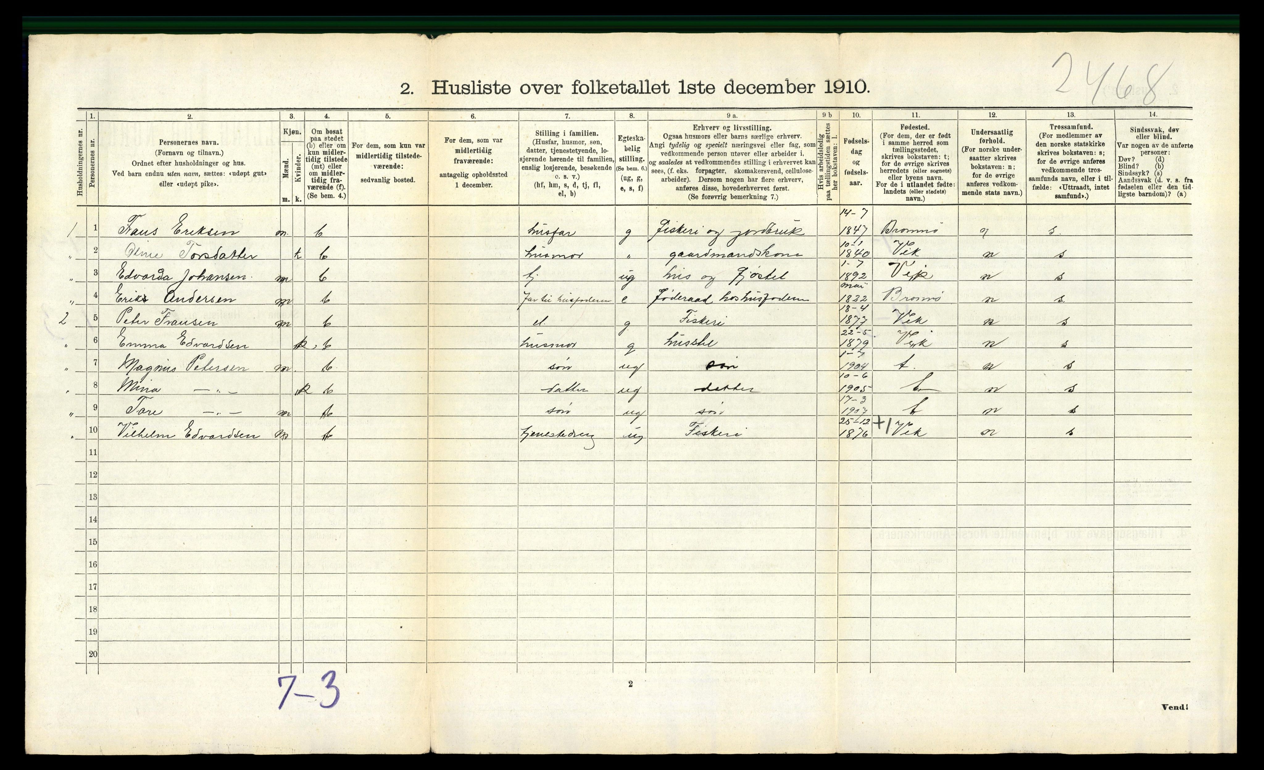 RA, 1910 census for Bindal, 1910, p. 757