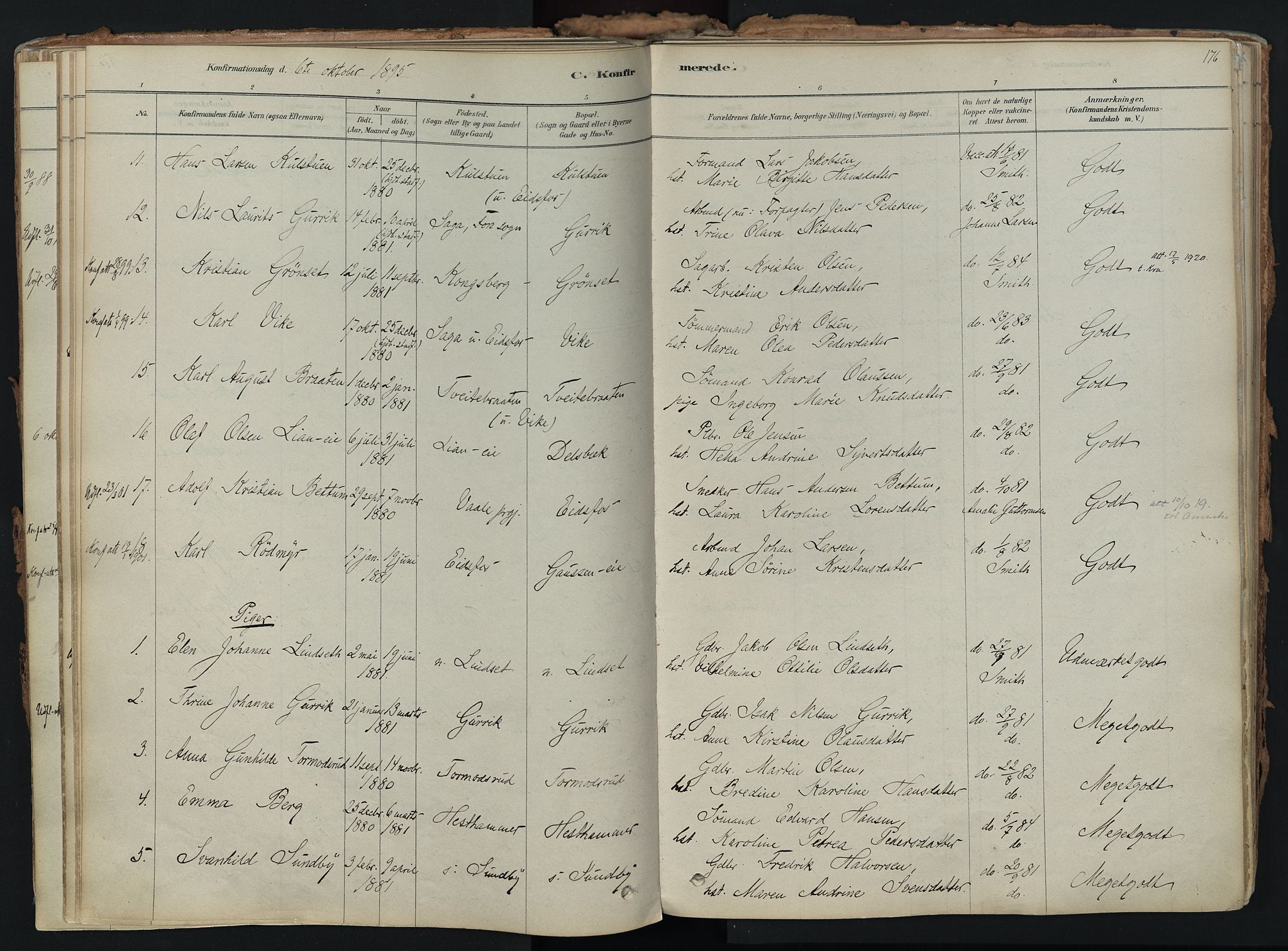 Hof kirkebøker, AV/SAKO-A-64/F/Fa/L0007: Parish register (official) no. I 7, 1878-1940, p. 176