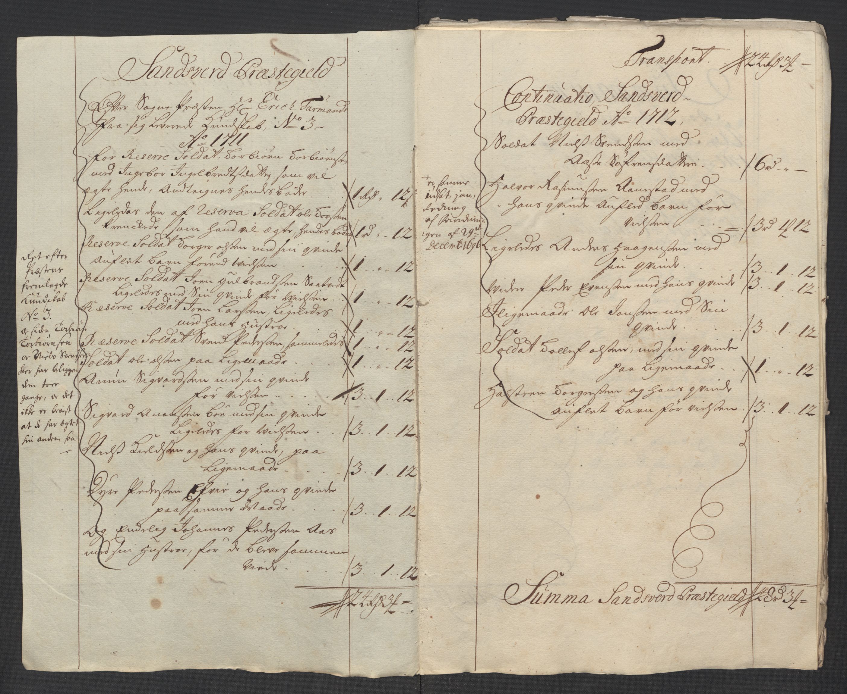 Rentekammeret inntil 1814, Reviderte regnskaper, Fogderegnskap, AV/RA-EA-4092/R24/L1587: Fogderegnskap Numedal og Sandsvær, 1712, p. 269