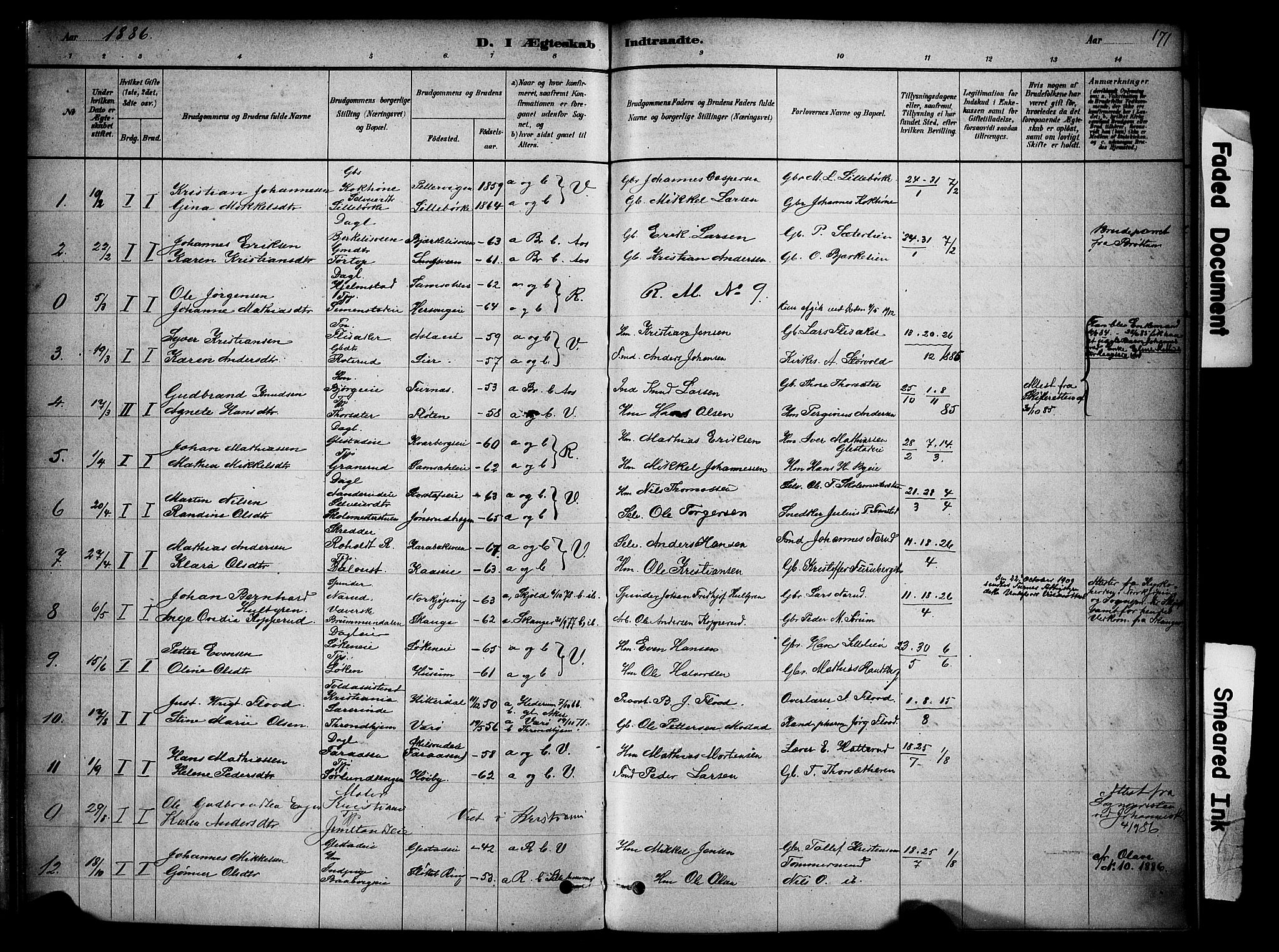 Ringsaker prestekontor, SAH/PREST-014/K/Ka/L0014: Parish register (official) no. 14, 1879-1890, p. 171