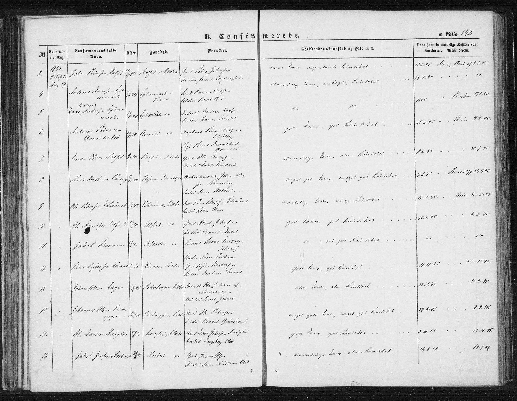 Ministerialprotokoller, klokkerbøker og fødselsregistre - Sør-Trøndelag, AV/SAT-A-1456/618/L0441: Parish register (official) no. 618A05, 1843-1862, p. 142