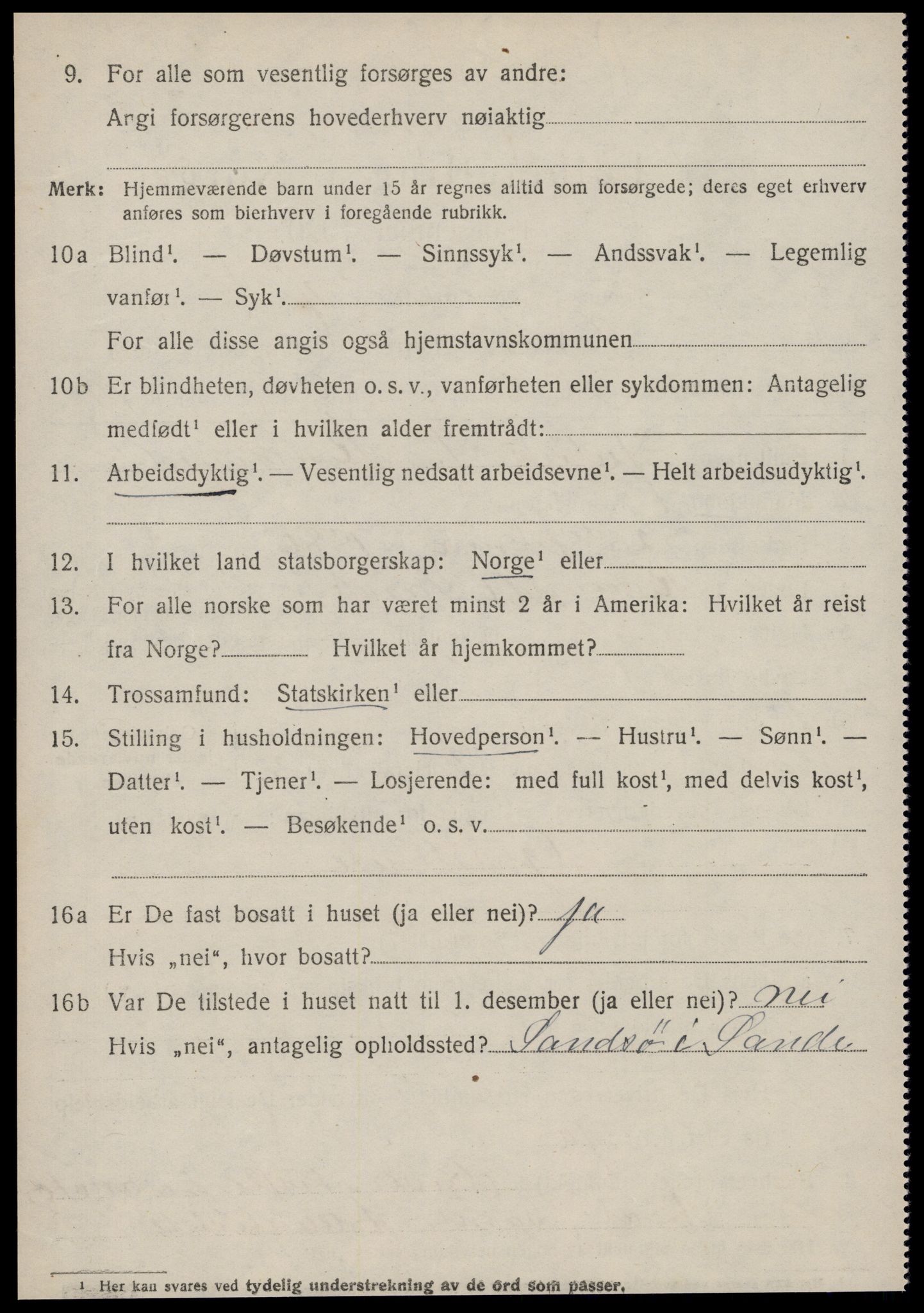 SAT, 1920 census for Sande (MR), 1920, p. 4897