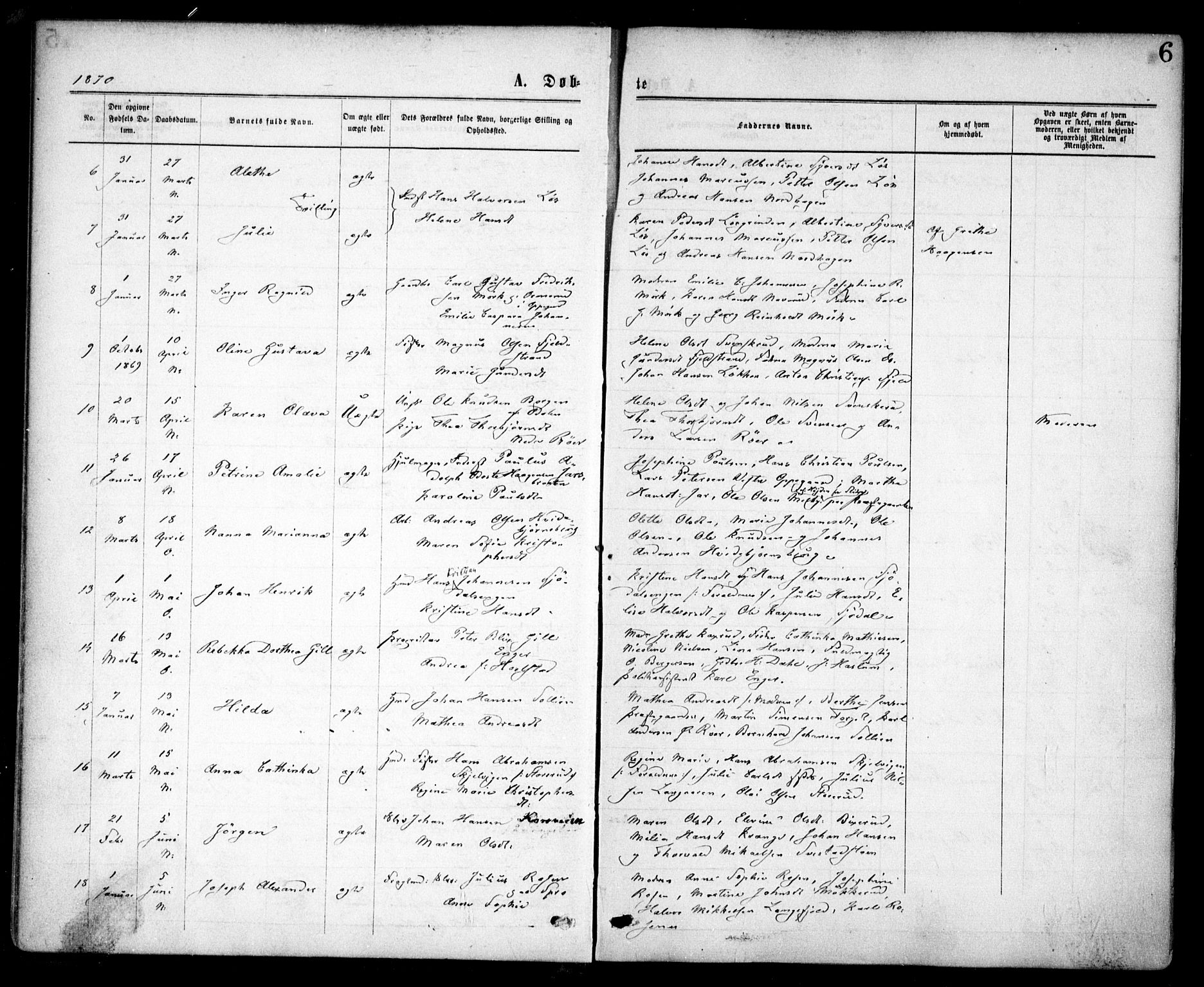Nesodden prestekontor Kirkebøker, SAO/A-10013/F/Fa/L0008: Parish register (official) no. I 8, 1869-1879, p. 6