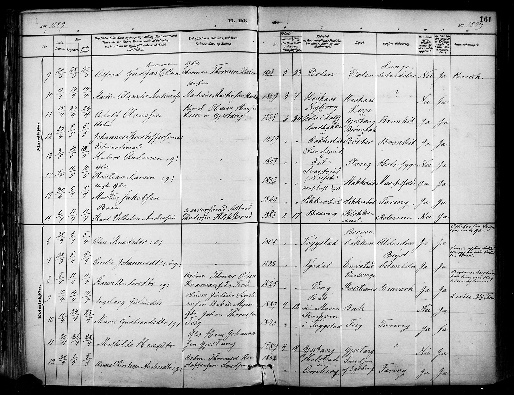 Enebakk prestekontor Kirkebøker, SAO/A-10171c/F/Fa/L0016: Parish register (official) no. I 16, 1883-1898, p. 161