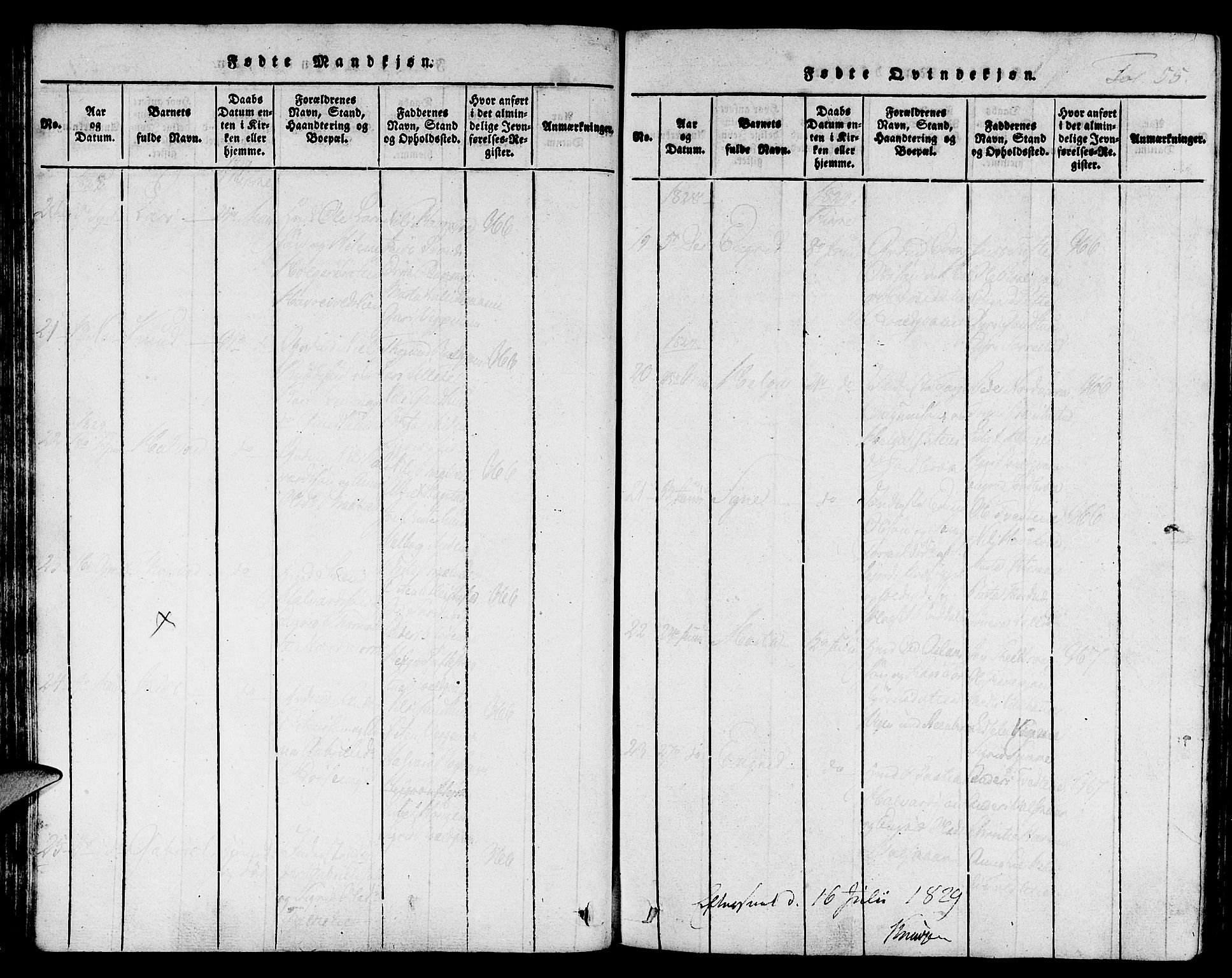 Suldal sokneprestkontor, AV/SAST-A-101845/01/IV/L0006: Parish register (official) no. A 6, 1816-1836, p. 55