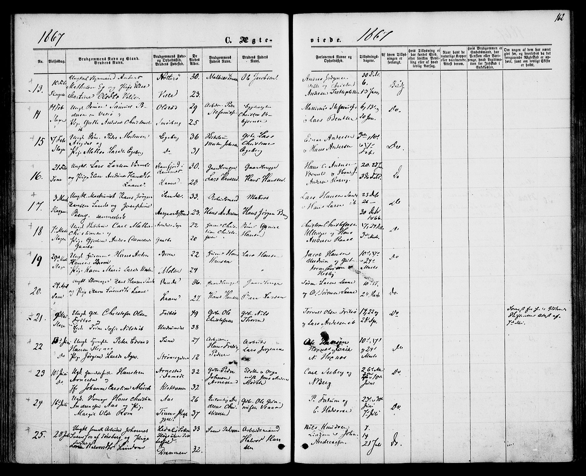 Sem kirkebøker, SAKO/A-5/F/Fa/L0008: Parish register (official) no. I 8, 1866-1873, p. 162