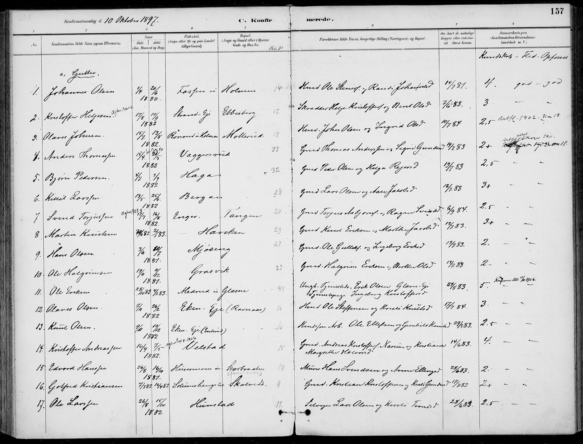 Sigdal kirkebøker, SAKO/A-245/F/Fb/L0001: Parish register (official) no. II 1, 1888-1900, p. 157