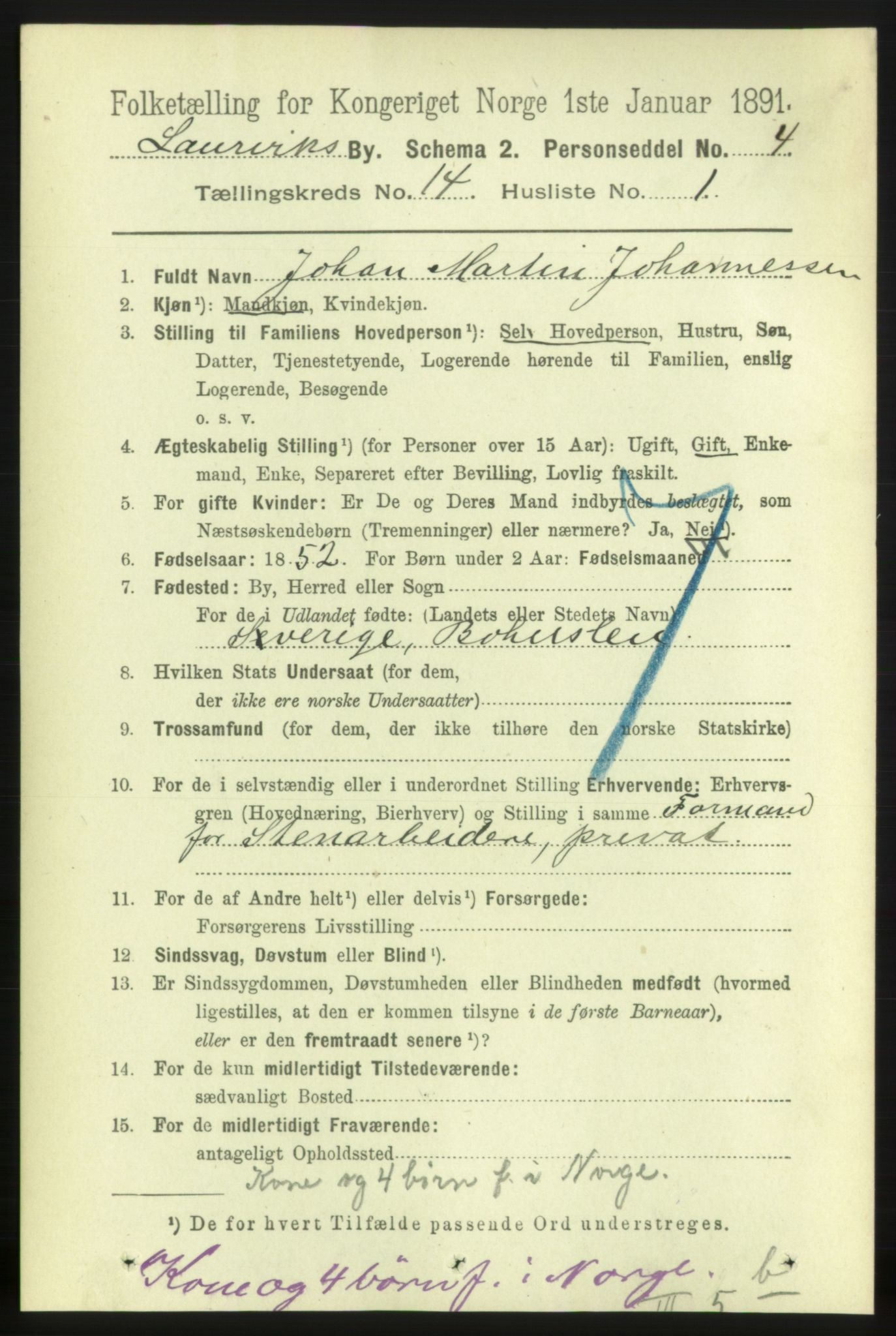 RA, 1891 census for 0707 Larvik, 1891, p. 10925