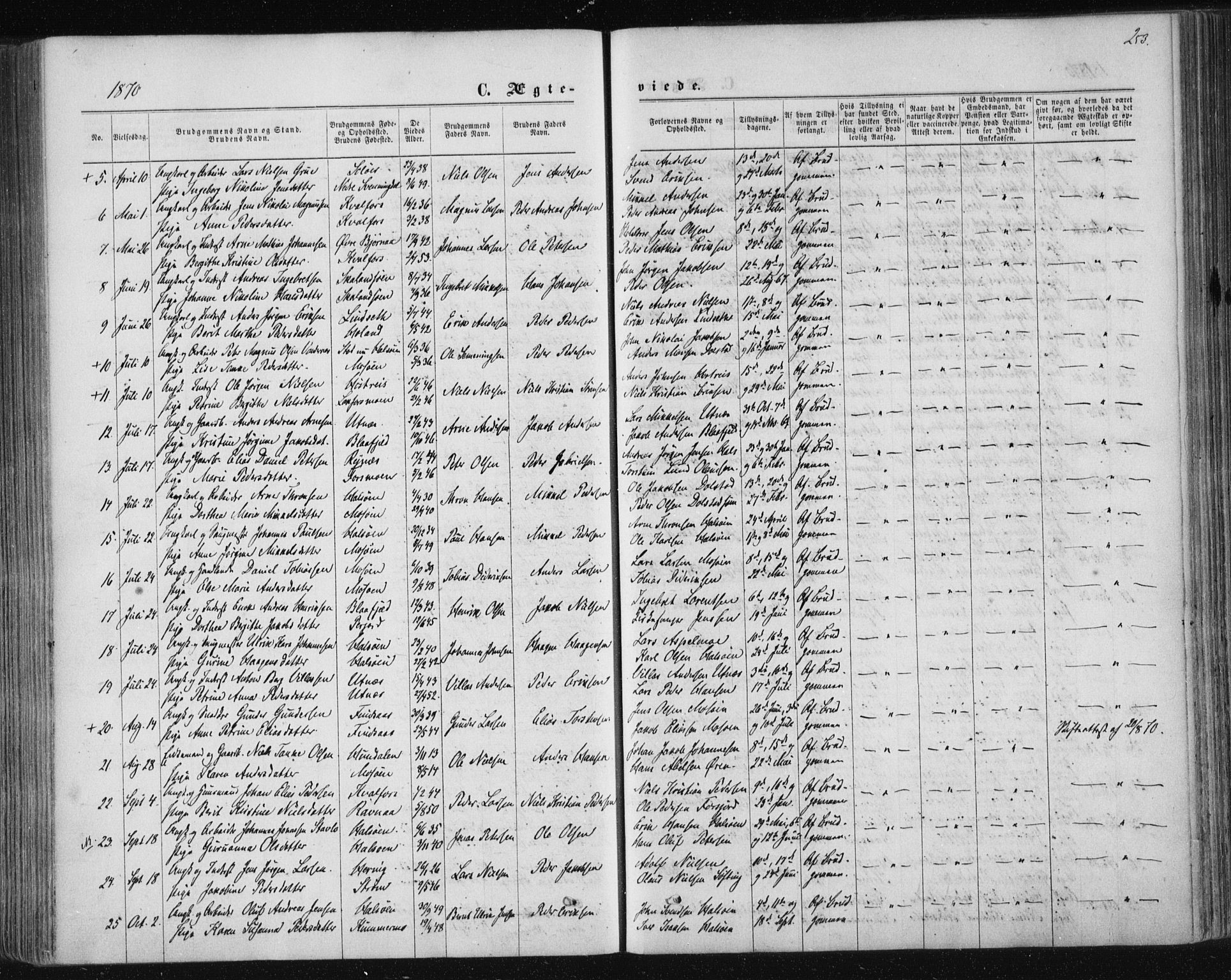 Ministerialprotokoller, klokkerbøker og fødselsregistre - Nordland, SAT/A-1459/820/L0294: Parish register (official) no. 820A15, 1866-1879, p. 253