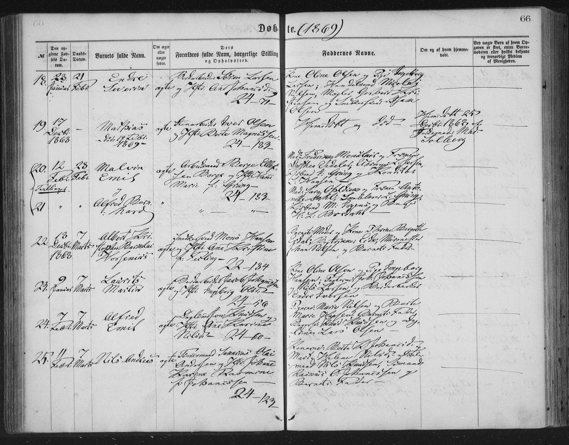 Korskirken sokneprestembete, SAB/A-76101/H/Haa/L0019: Parish register (official) no. B 5, 1866-1871, p. 66