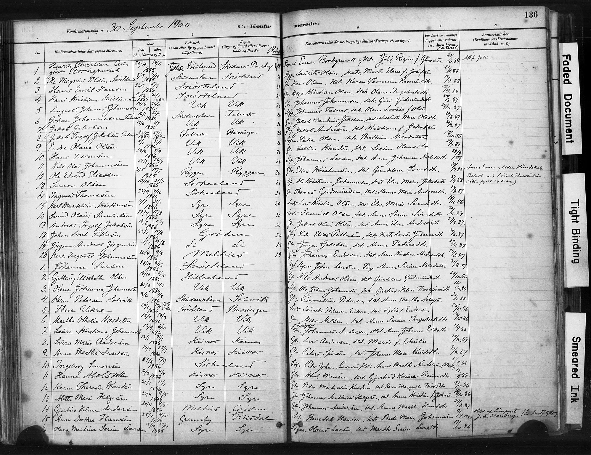 Skudenes sokneprestkontor, SAST/A -101849/H/Ha/Haa/L0009: Parish register (official) no. A 6, 1882-1912, p. 136