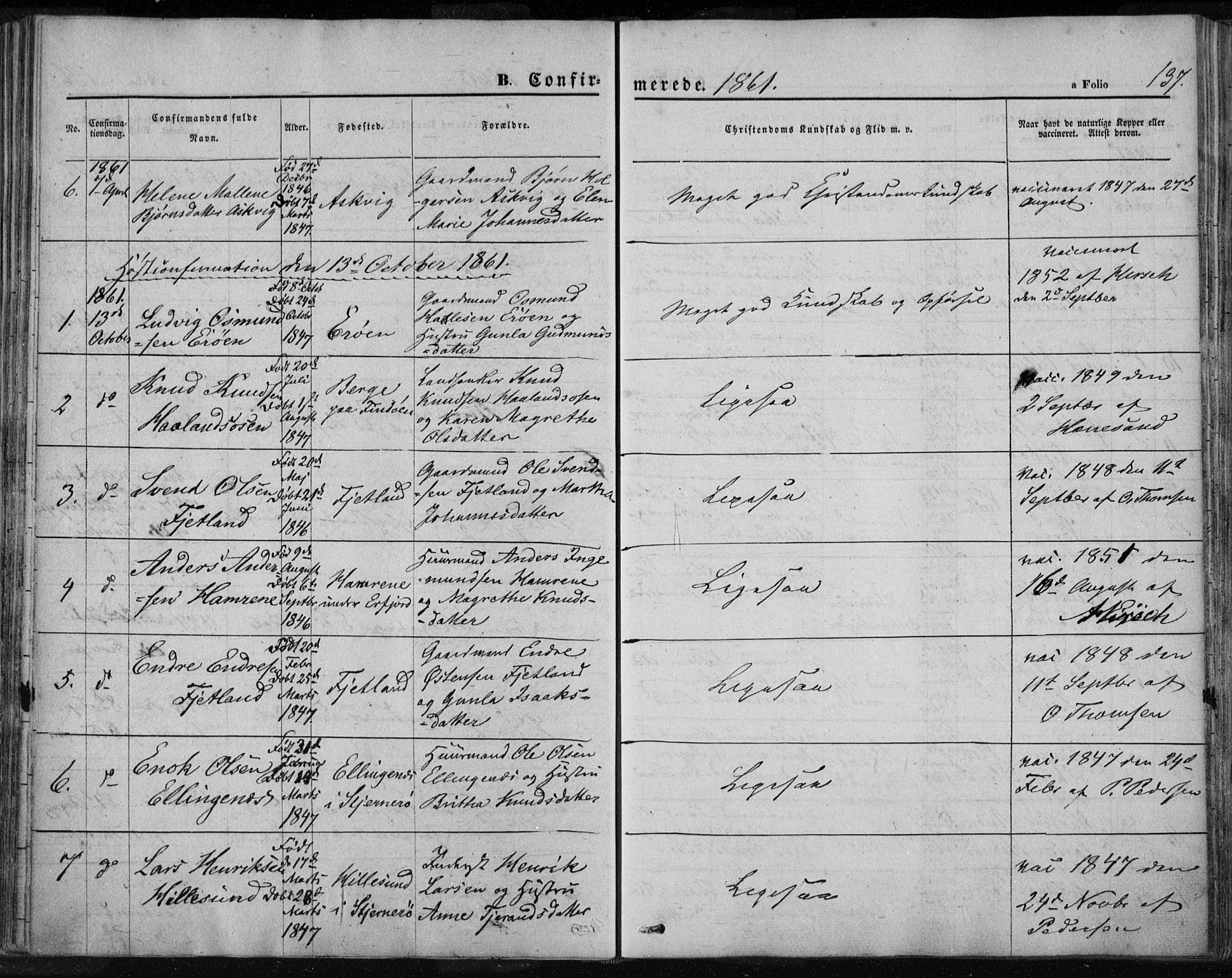 Jelsa sokneprestkontor, AV/SAST-A-101842/01/IV: Parish register (official) no. A 7, 1854-1866, p. 137