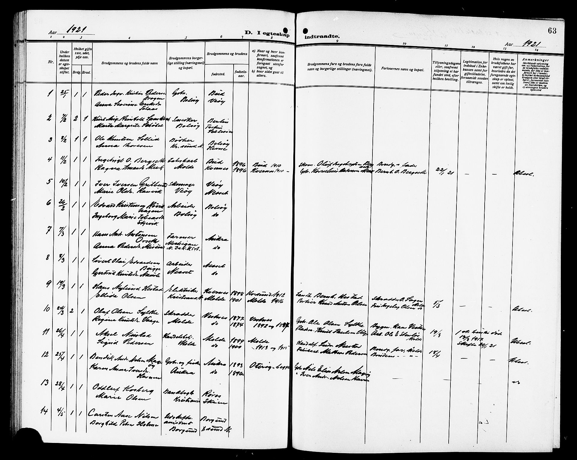 Ministerialprotokoller, klokkerbøker og fødselsregistre - Møre og Romsdal, SAT/A-1454/558/L0703: Parish register (copy) no. 558C04, 1906-1921, p. 63