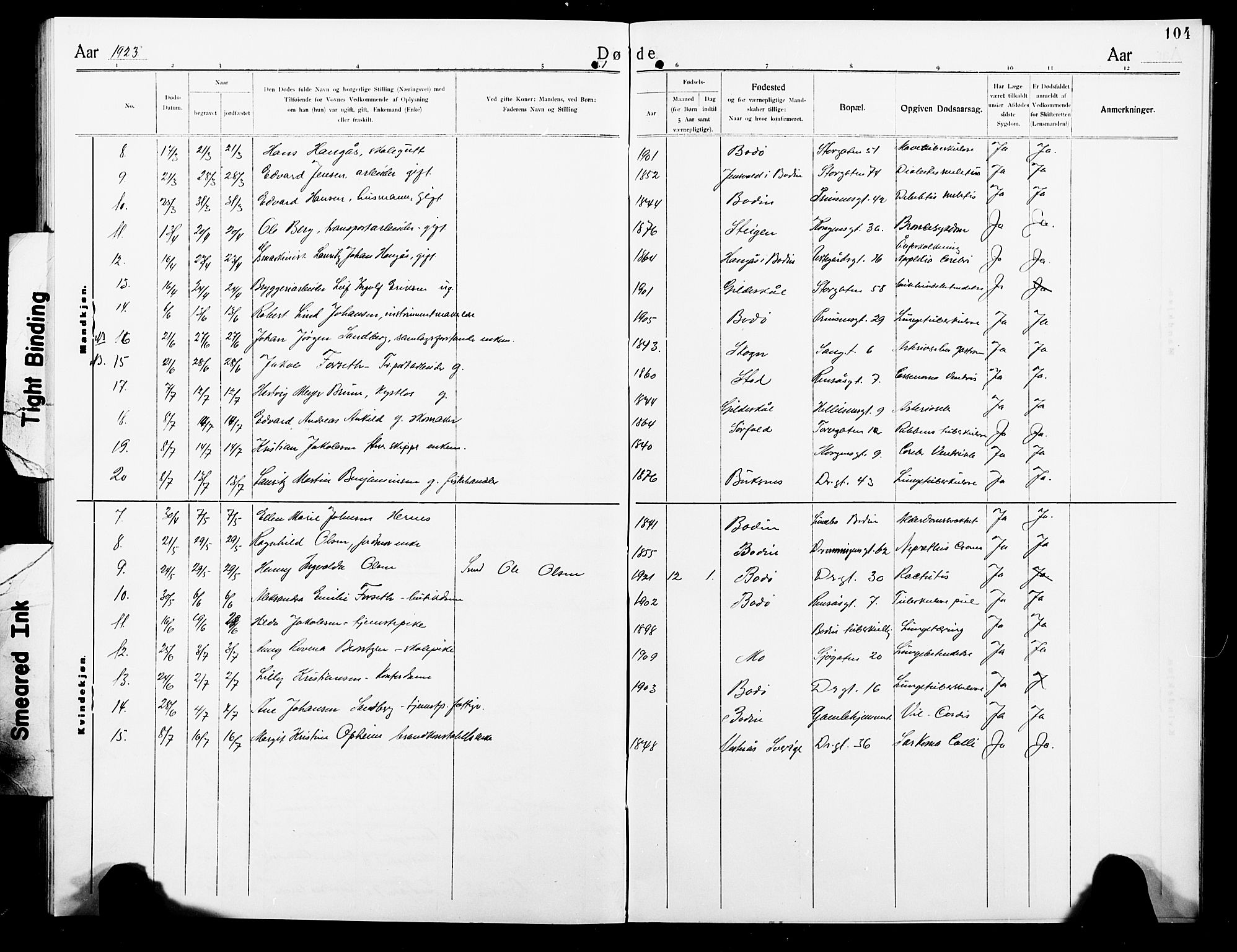 Ministerialprotokoller, klokkerbøker og fødselsregistre - Nordland, SAT/A-1459/801/L0035: Parish register (copy) no. 801C10, 1910-1923, p. 104