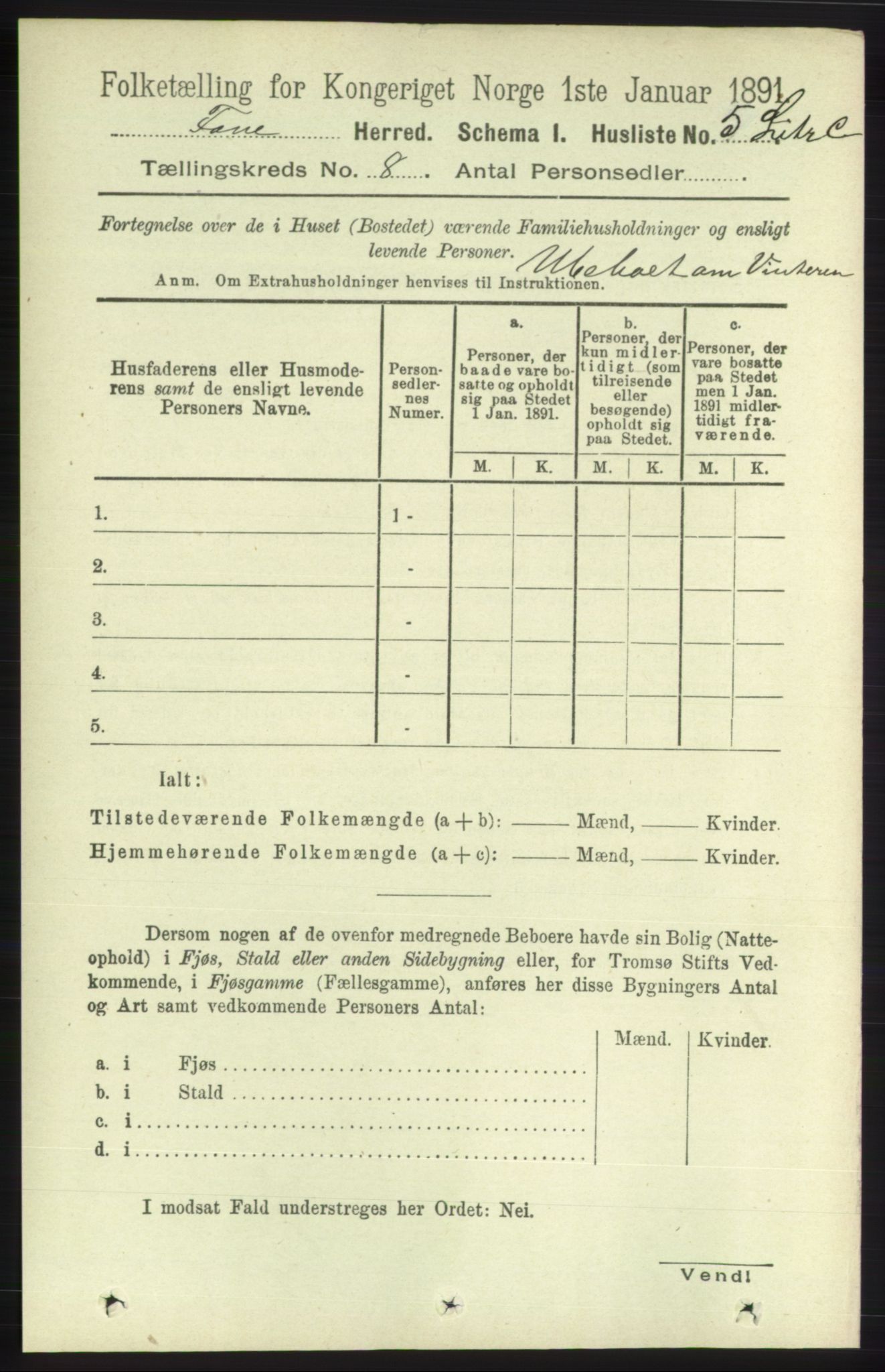 RA, 1891 census for 1249 Fana, 1891, p. 3292