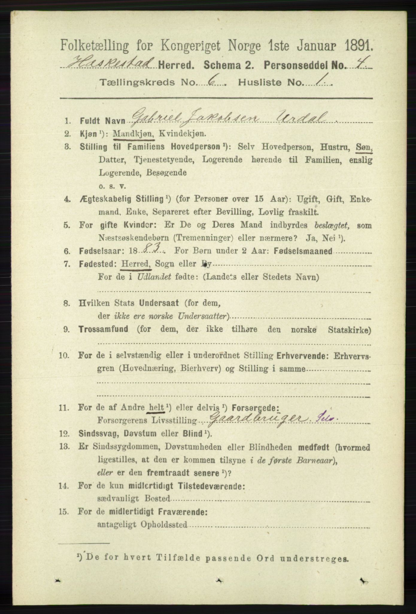 RA, 1891 census for 1113 Heskestad, 1891, p. 1018