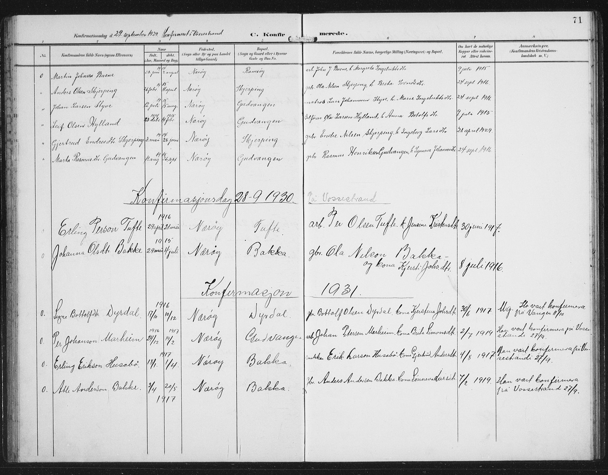 Aurland sokneprestembete, SAB/A-99937/H/Hb/Hbc/L0003: Parish register (copy) no. C 3, 1901-1933, p. 71