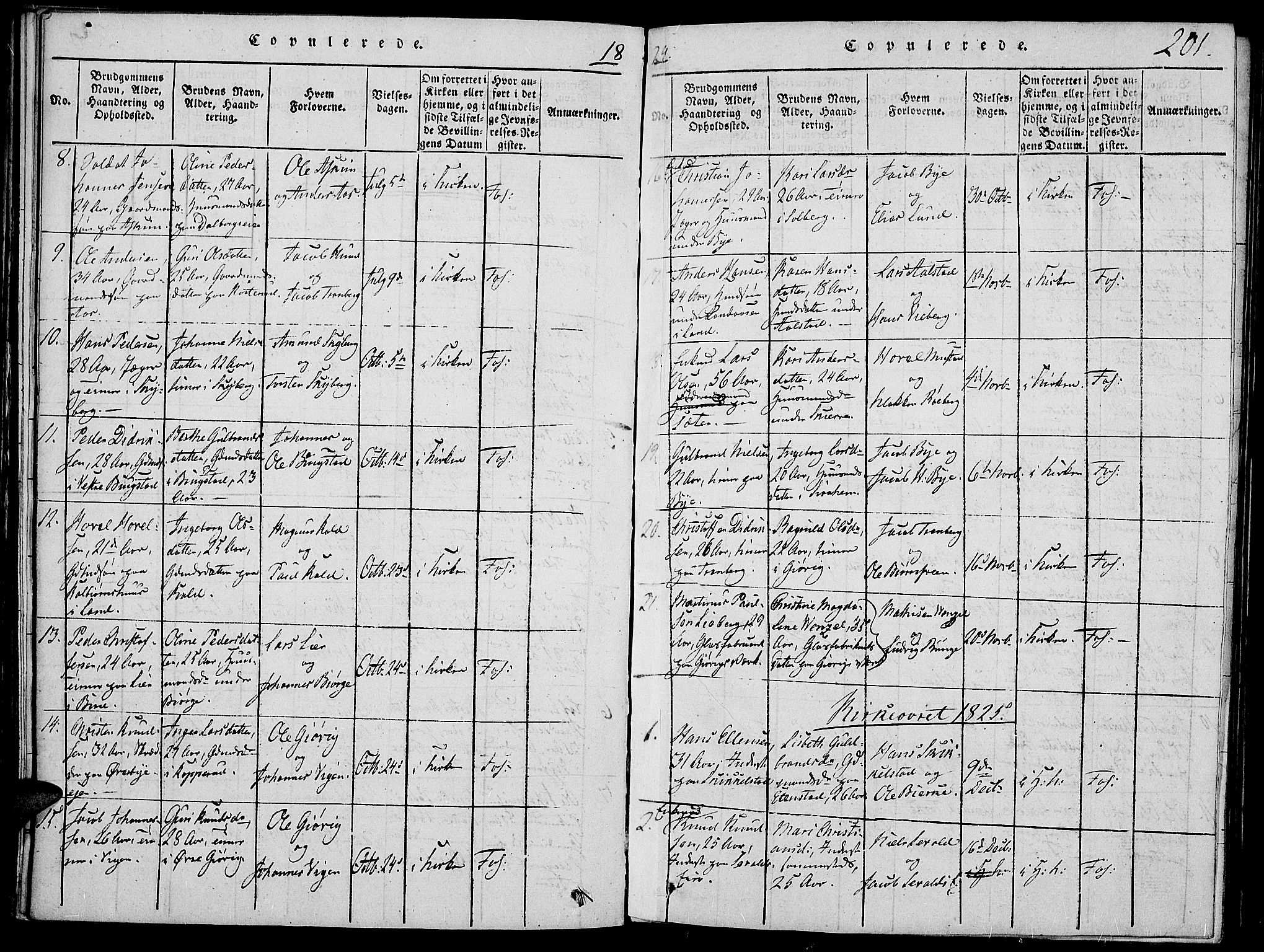 Vardal prestekontor, SAH/PREST-100/H/Ha/Haa/L0004: Parish register (official) no. 4, 1814-1831, p. 201