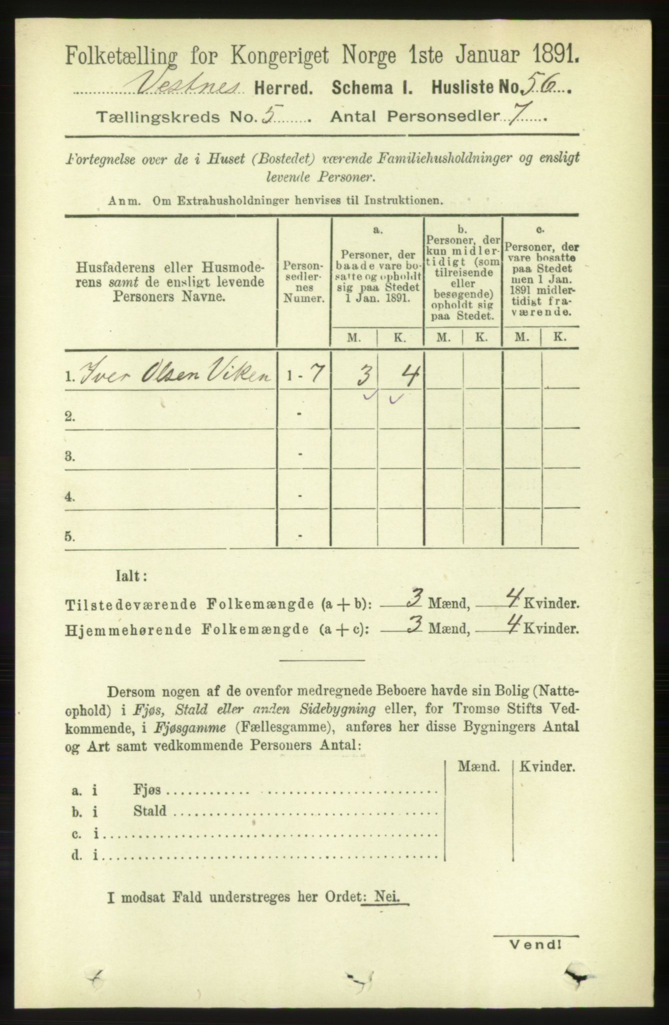 RA, 1891 census for 1535 Vestnes, 1891, p. 1824